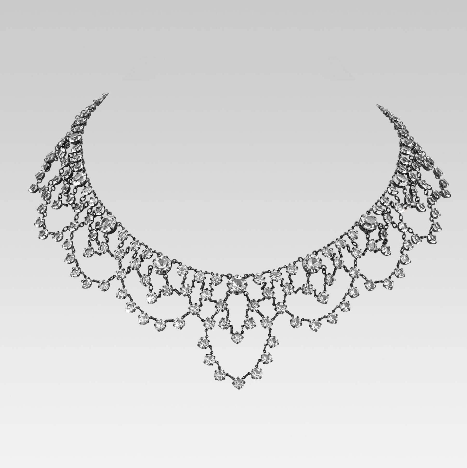 1928 Jewelry Austrian Crystal Draped Scalloped Necklace 16"