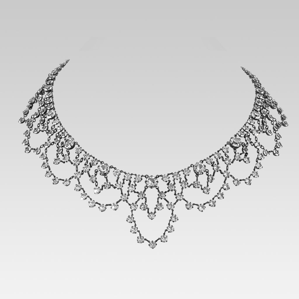 Austrian Crystal Draped Scalloped Necklace 16"