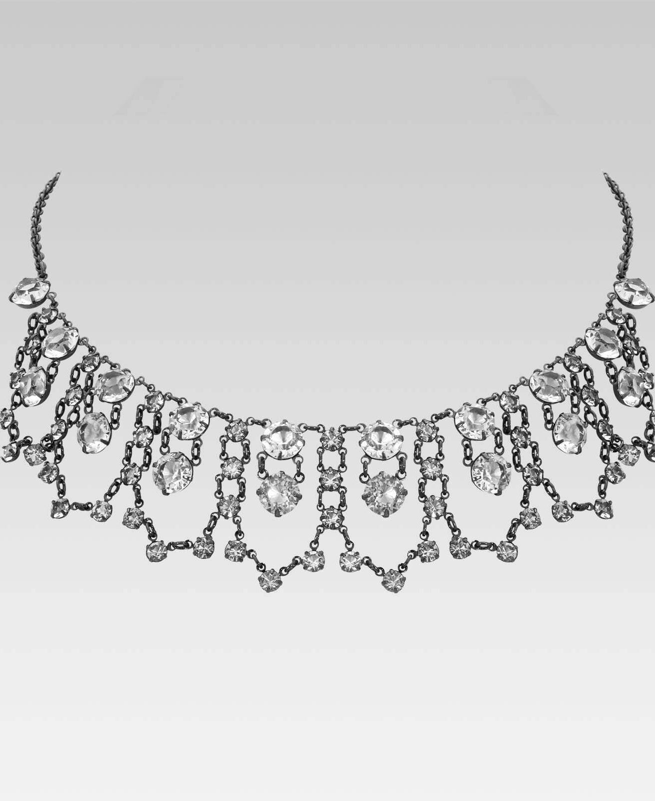 1928 Jewelry Black Chain Austrian Crystal Draped Necklace 16" + 3" Extender