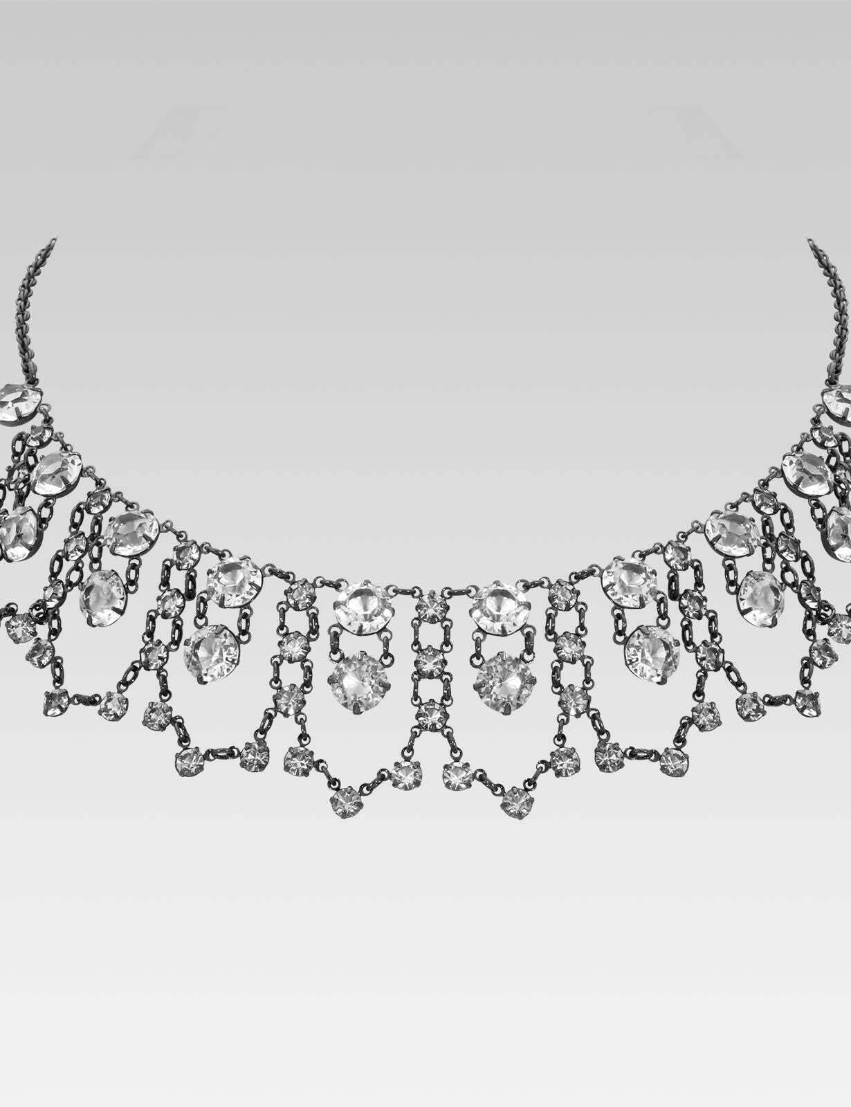 1928 Jewelry Black Chain Austrian Crystal Draped Necklace 16" + 3" Extender