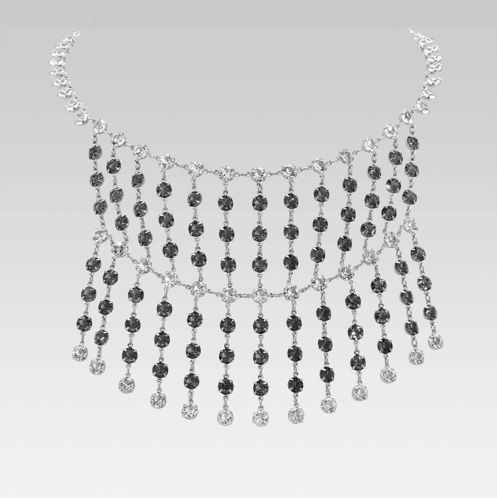 1928 Jewelry Multi Drop Clear and Black Diamond Austrian Crystal Necklace 16"