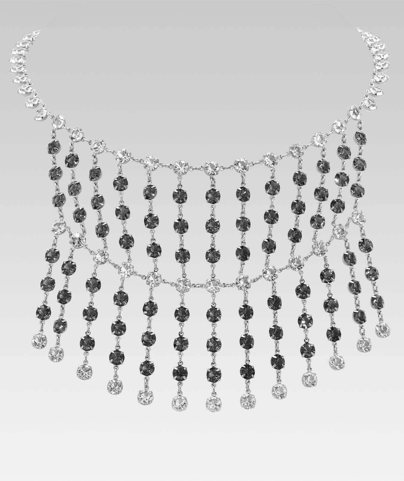 1928 Jewelry Multi Drop Clear and Black Diamond Austrian Crystal Necklace 16"