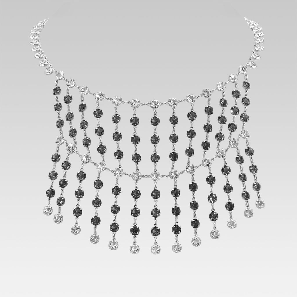 Multi Drop Clear and Black Diamond Austrian Crystal Necklace 16"