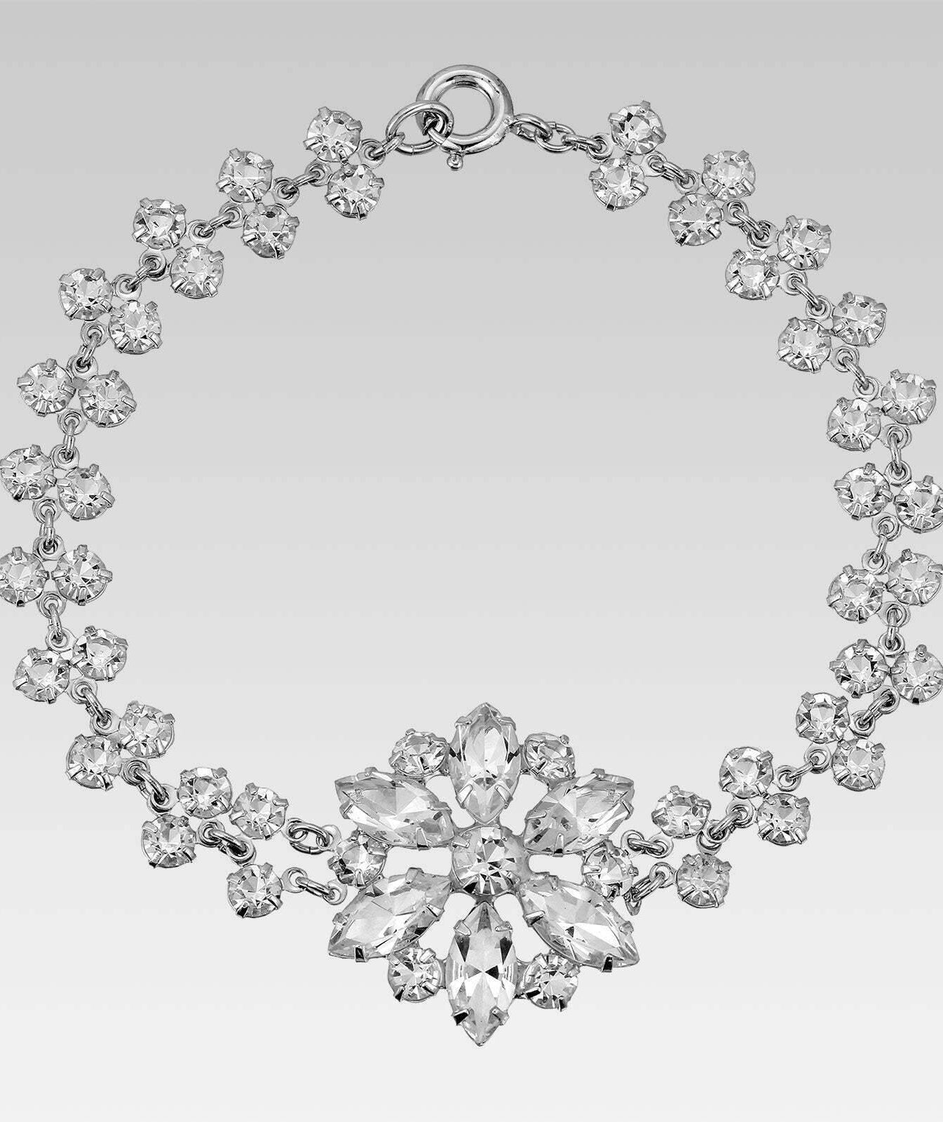 1928 Jewelry Austrian Crystal Flower Link Bracelet 7.5 Inches