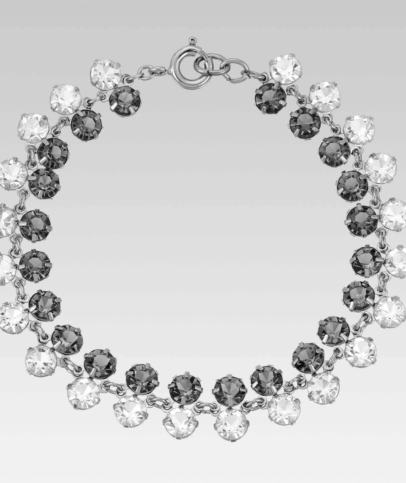 1928 Jewelry Black Diamond and Austrian Crystal Round Link Chain Bracelet 7 Inches