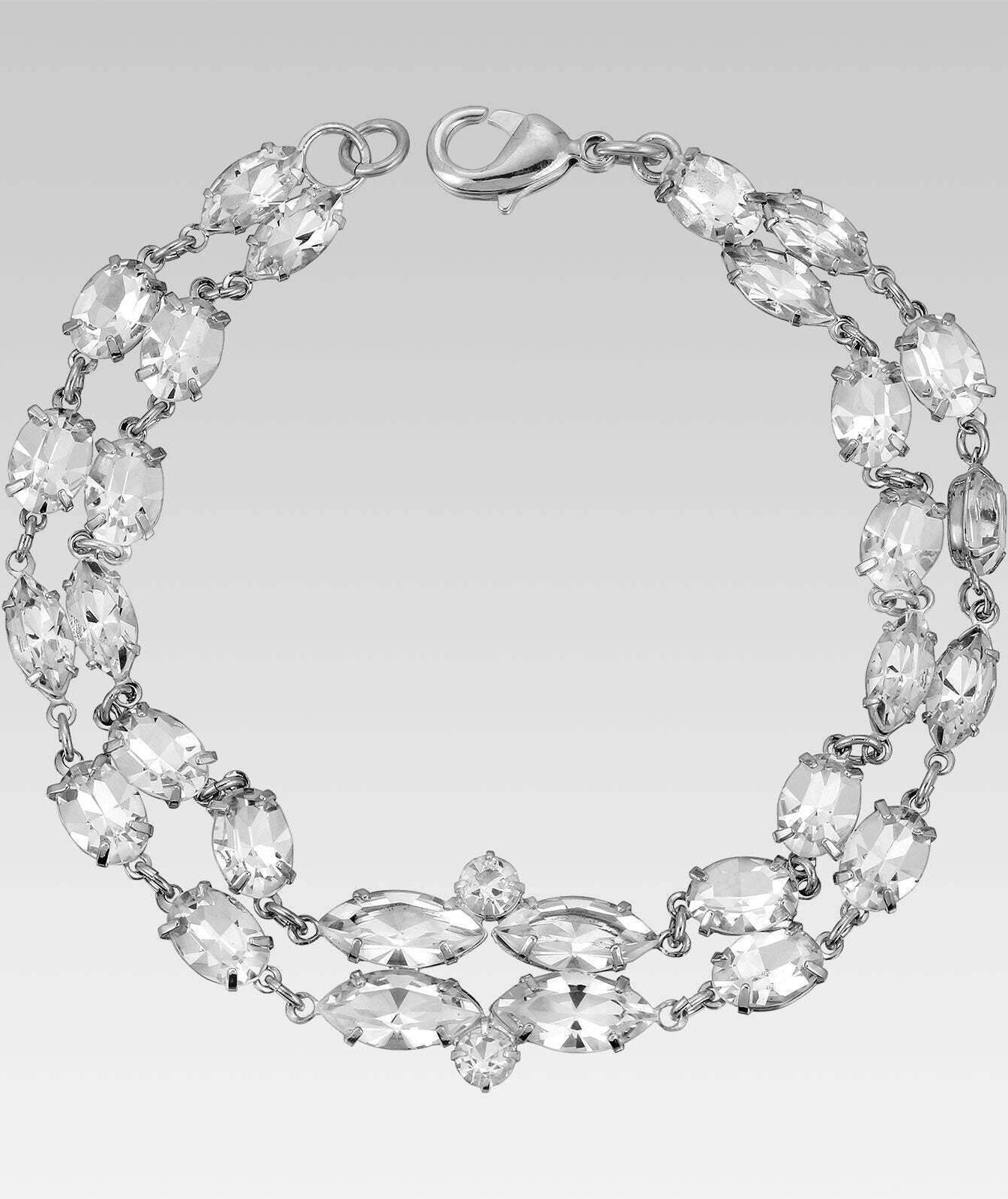 1928 Jewelry Oval Double Row Austrian Crystal Link Bracelet