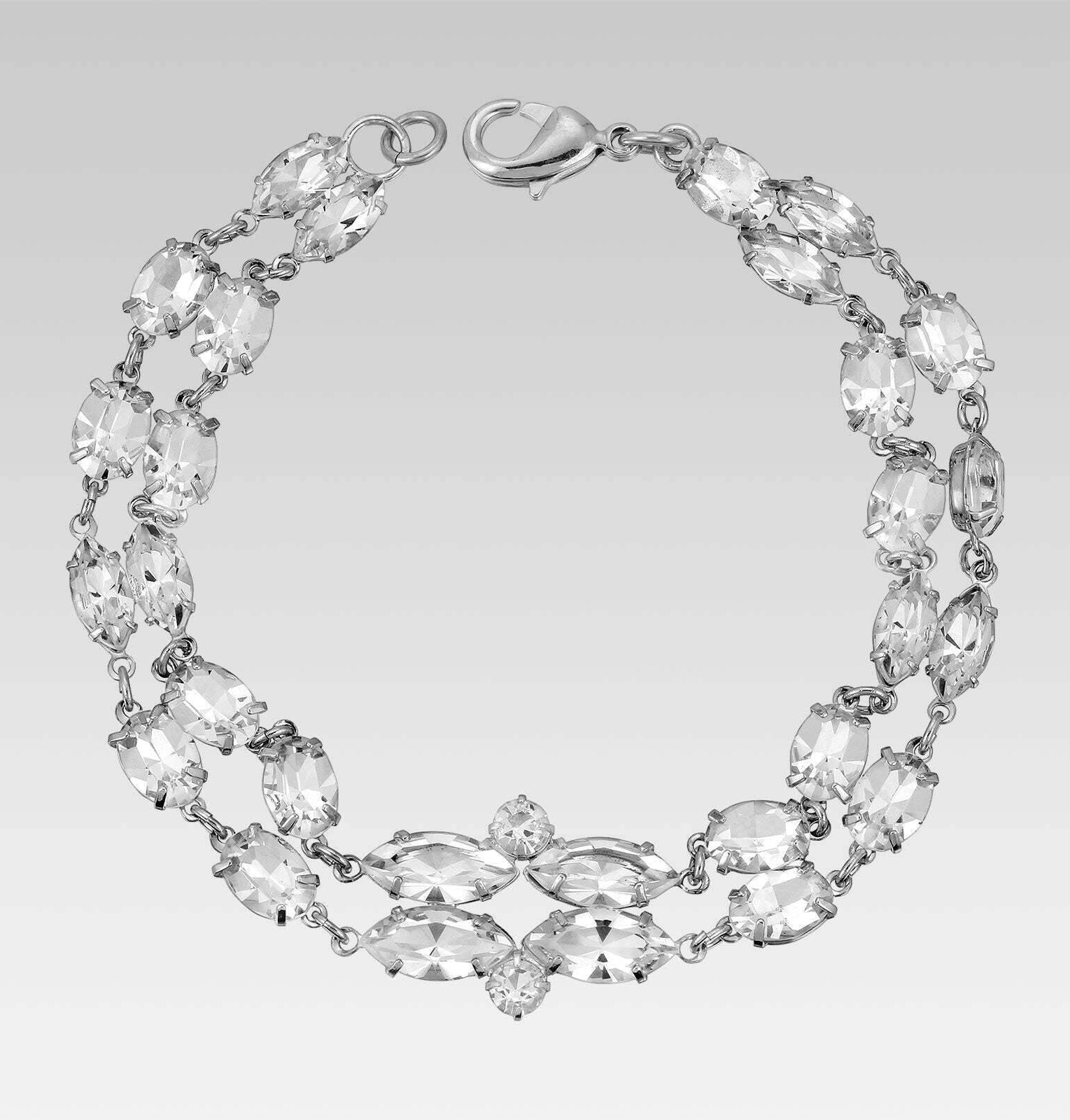 1928 Jewelry Oval Double Row Austrian Crystal Link Bracelet