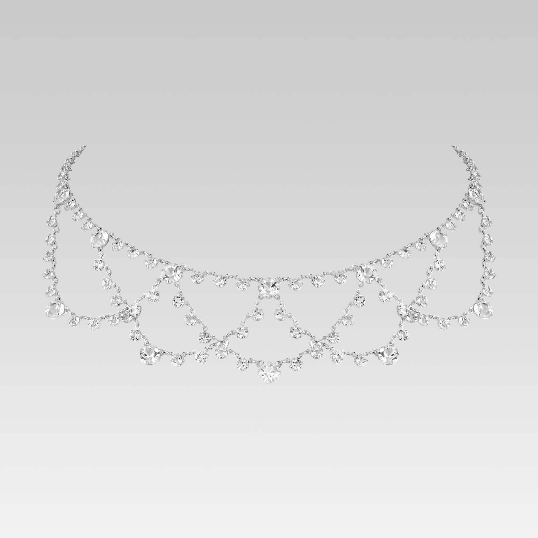 1928 Jewelry Vintage Austrian Crystal Round Draped Bib Drop Necklace 16"