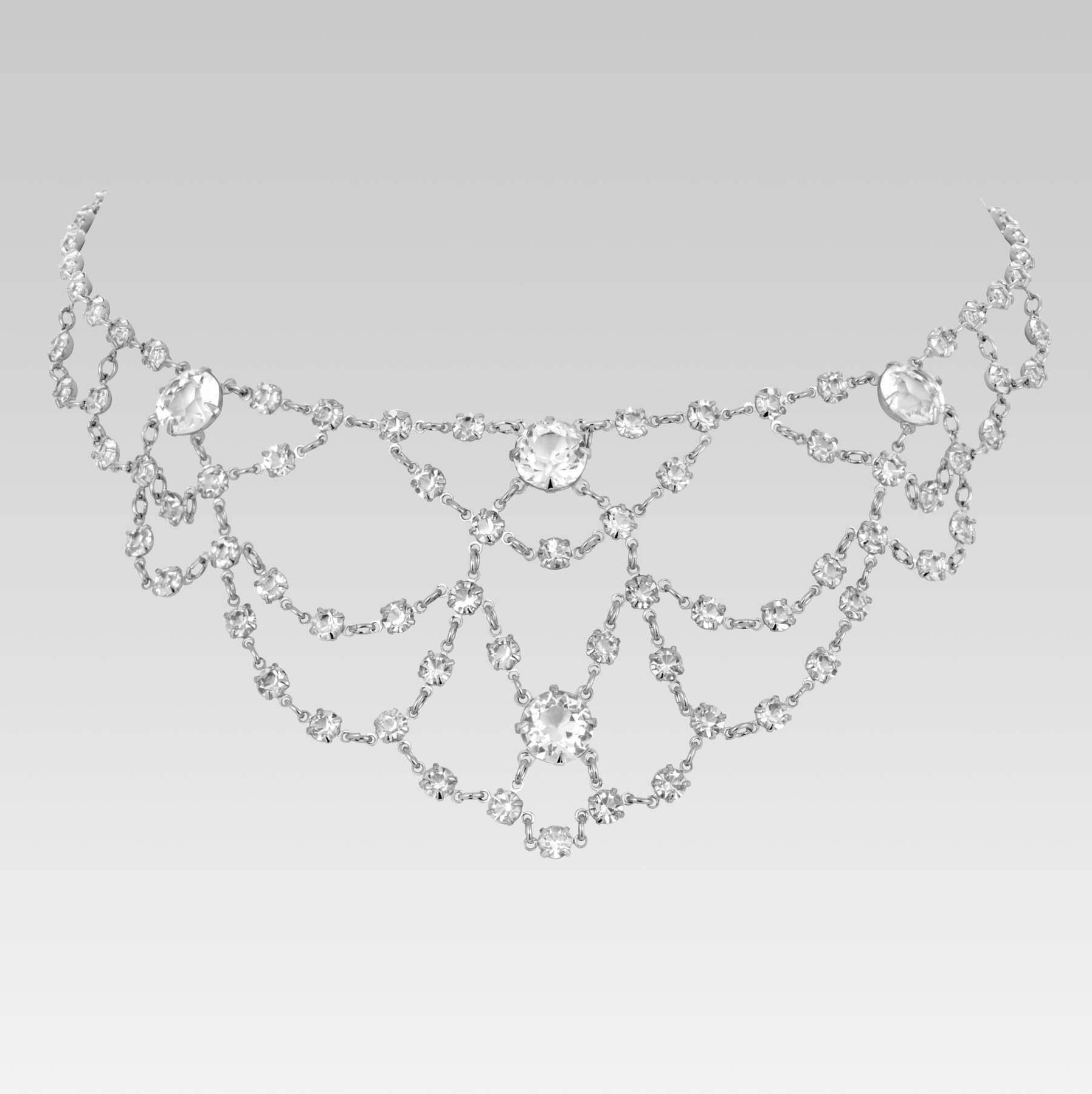 1928 Jewelry Vintage Austrian Crystal Round Swag Drop Necklace 14"