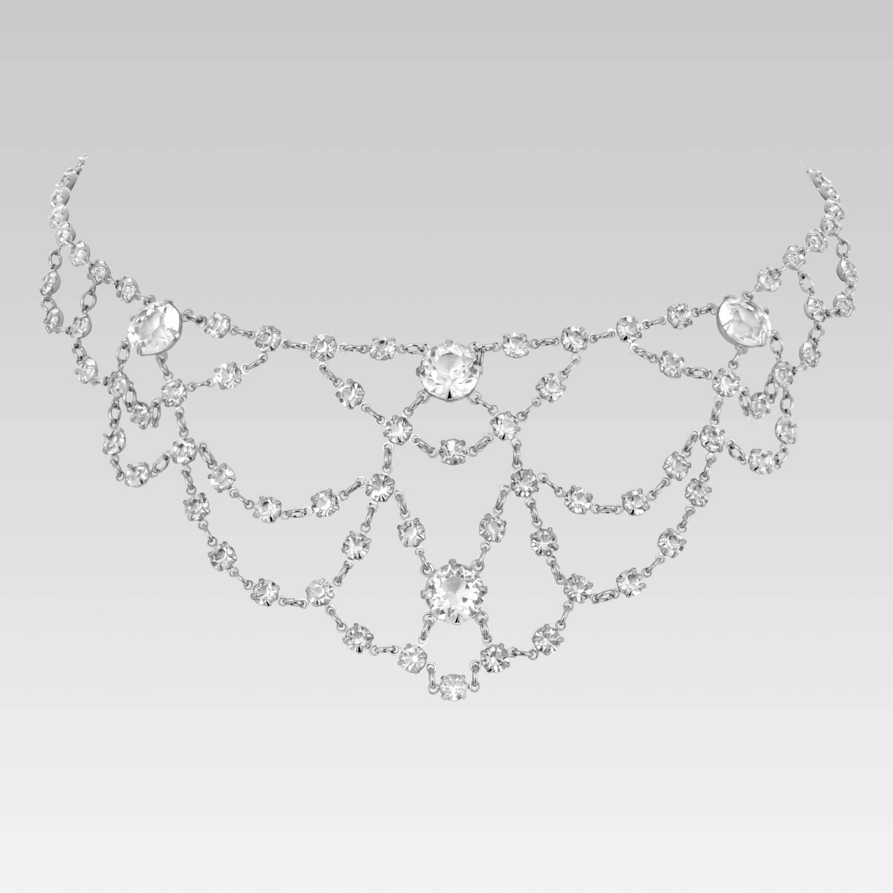 1928 Jewelry Vintage Austrian Crystal Round Swag Drop Necklace 14"