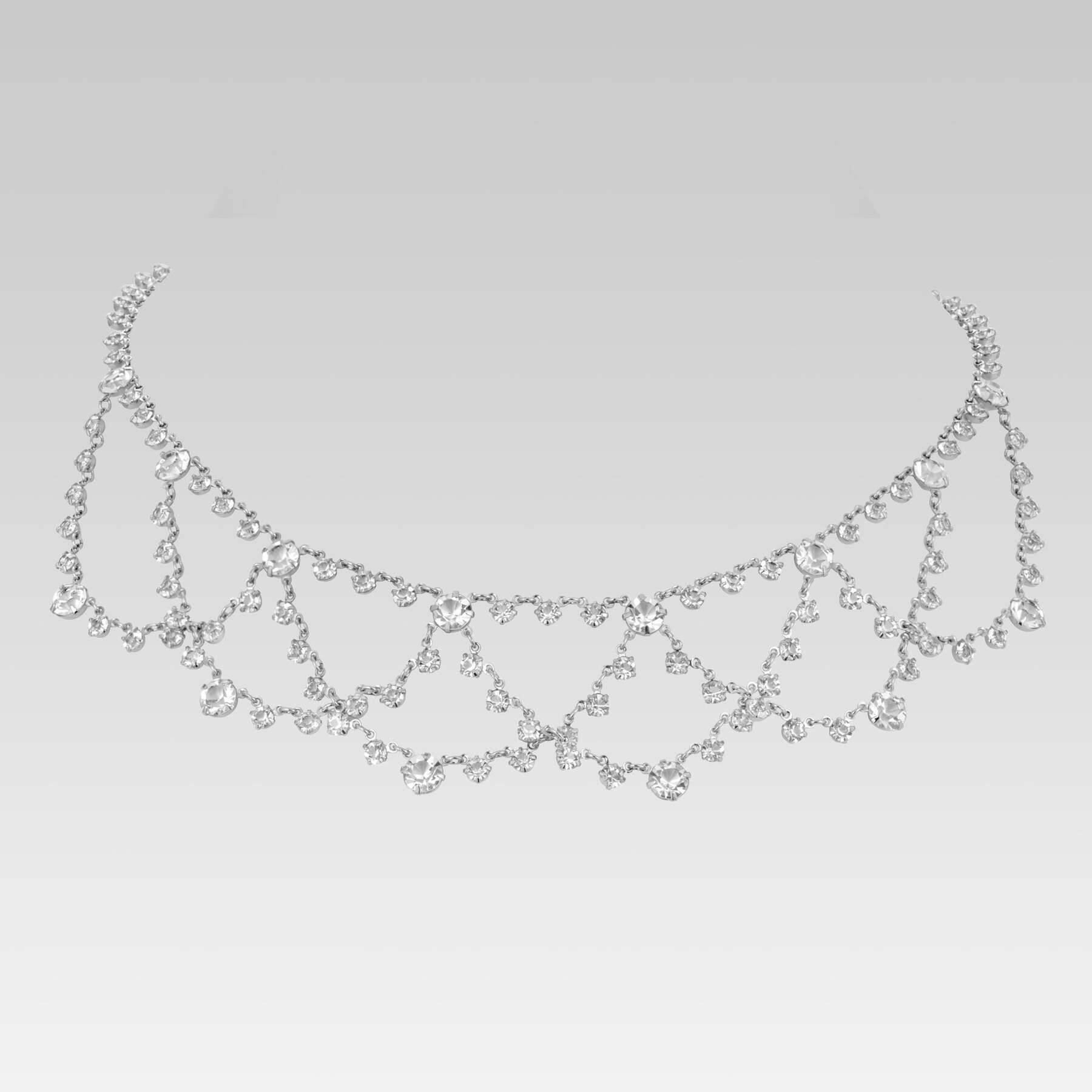 1928 Jewelry Vintage Austrian Crystal Round Draped Drop Necklace 16" + 3" Extender Adjustable