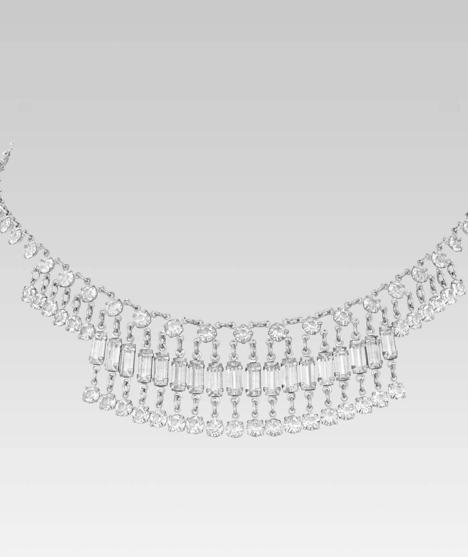 1928 Jewelry Vintage Austrian Crystal Baguette Round Drop Link Necklace 14"