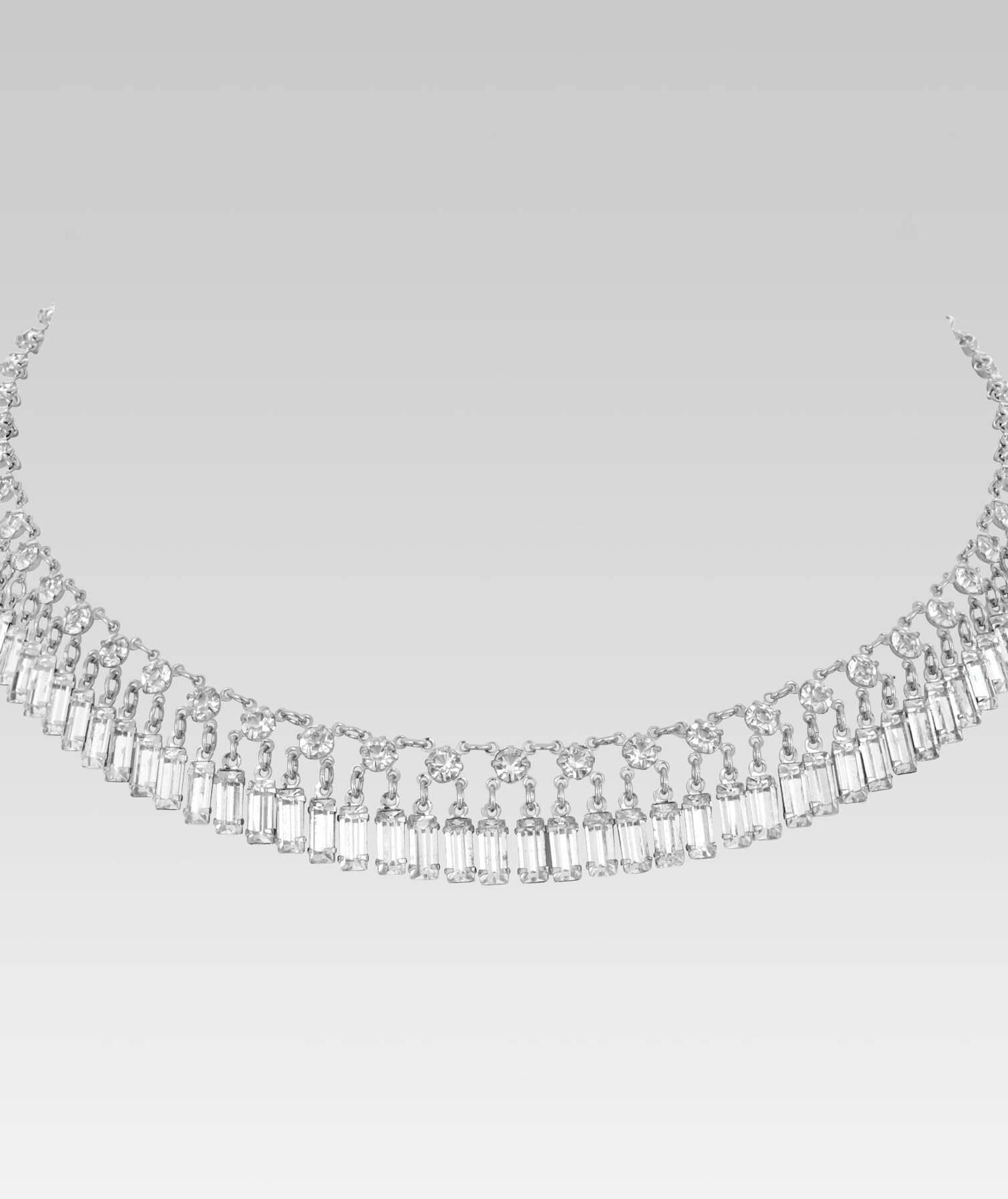 1928 Jewelry Vintage Austrian Crystal Baguette Drop Link Necklace 15"