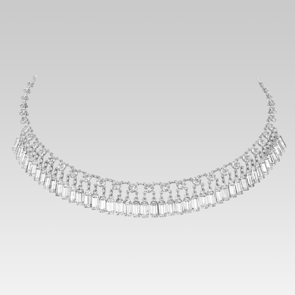 Vintage Austrian Crystal Baguette Drop Link Necklace 15"