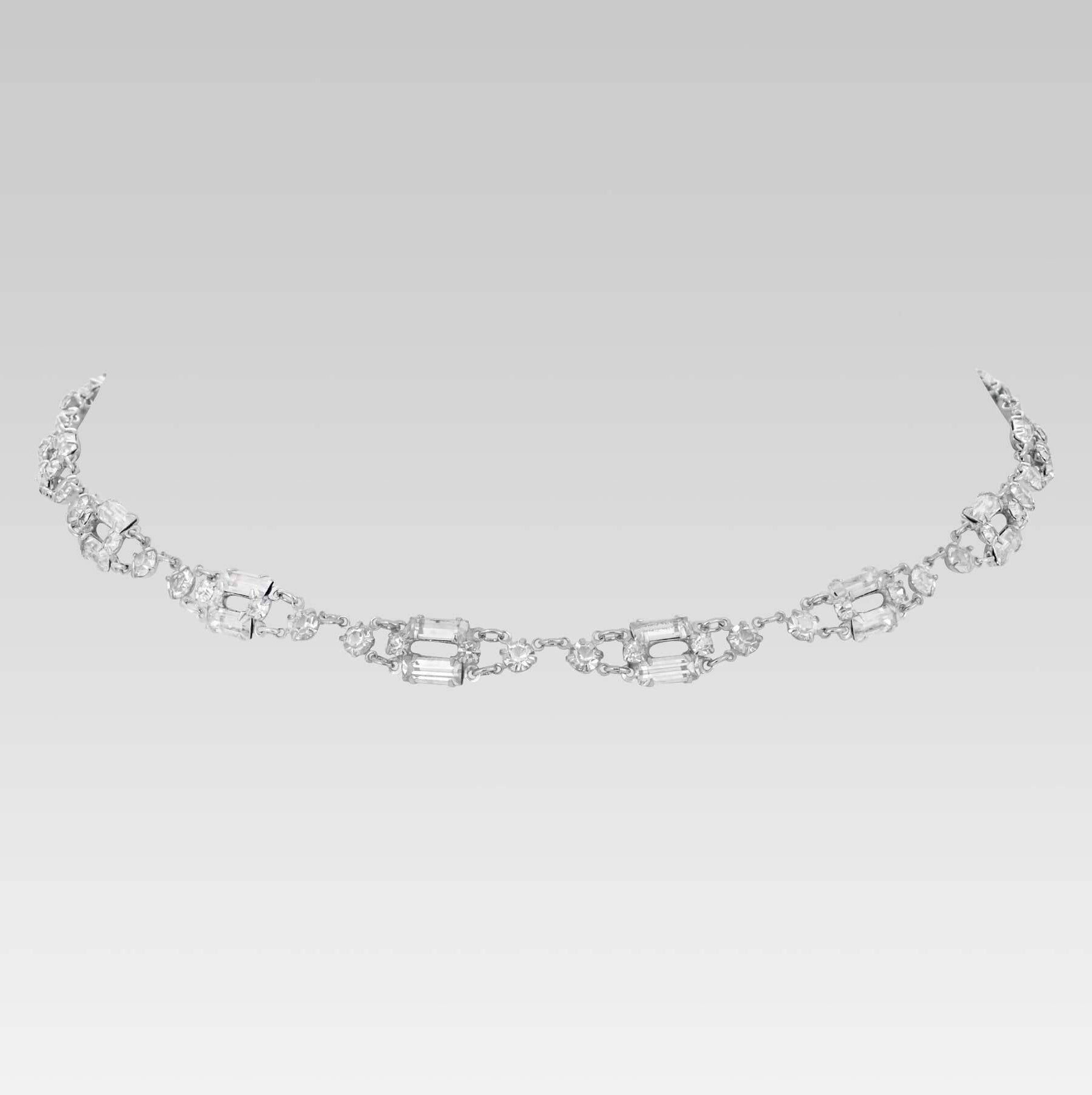 1928 Jewelry Vintage Austrian Crystal Baguette Link Necklace 15"