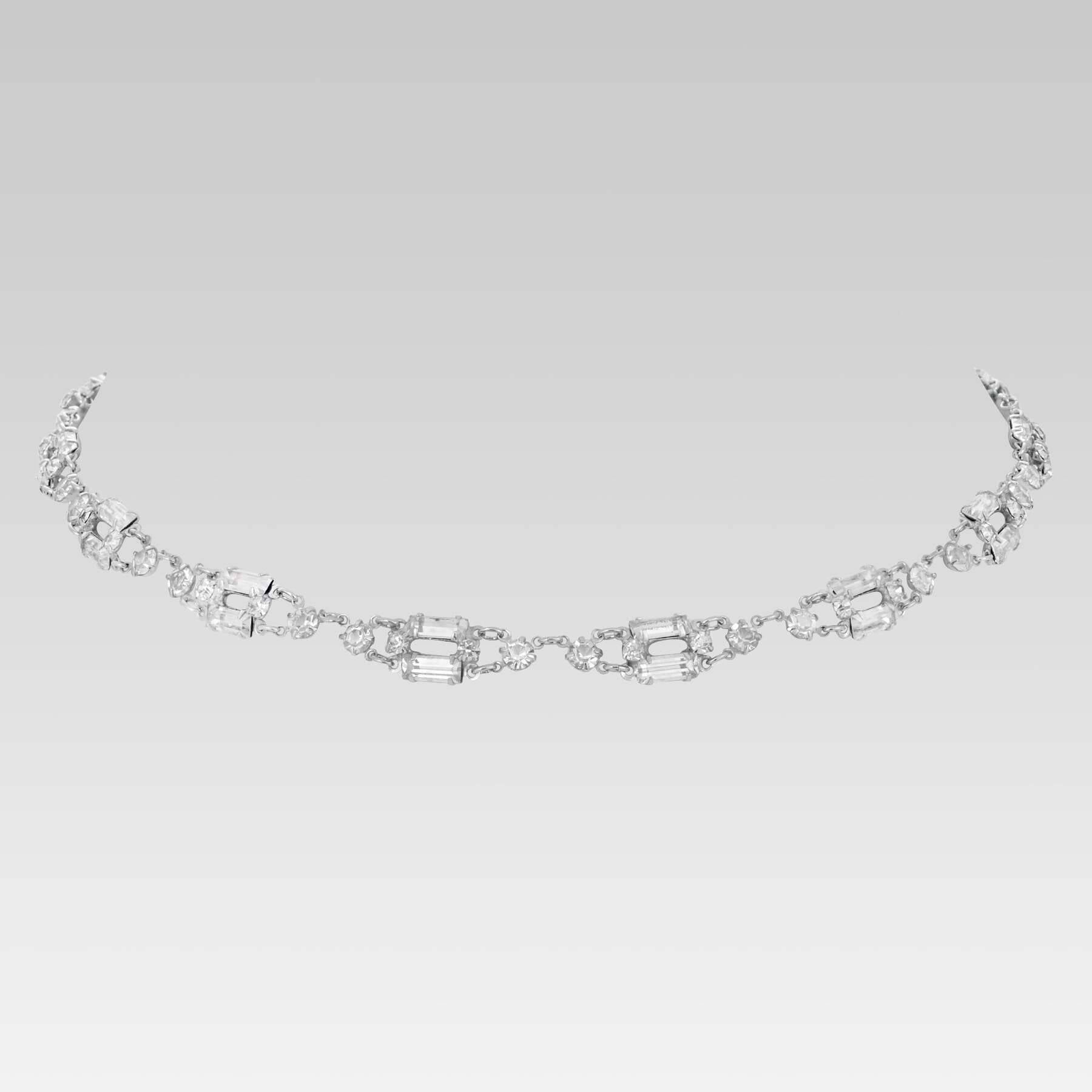 1928 Jewelry Vintage Austrian Crystal Baguette Link Necklace 15"