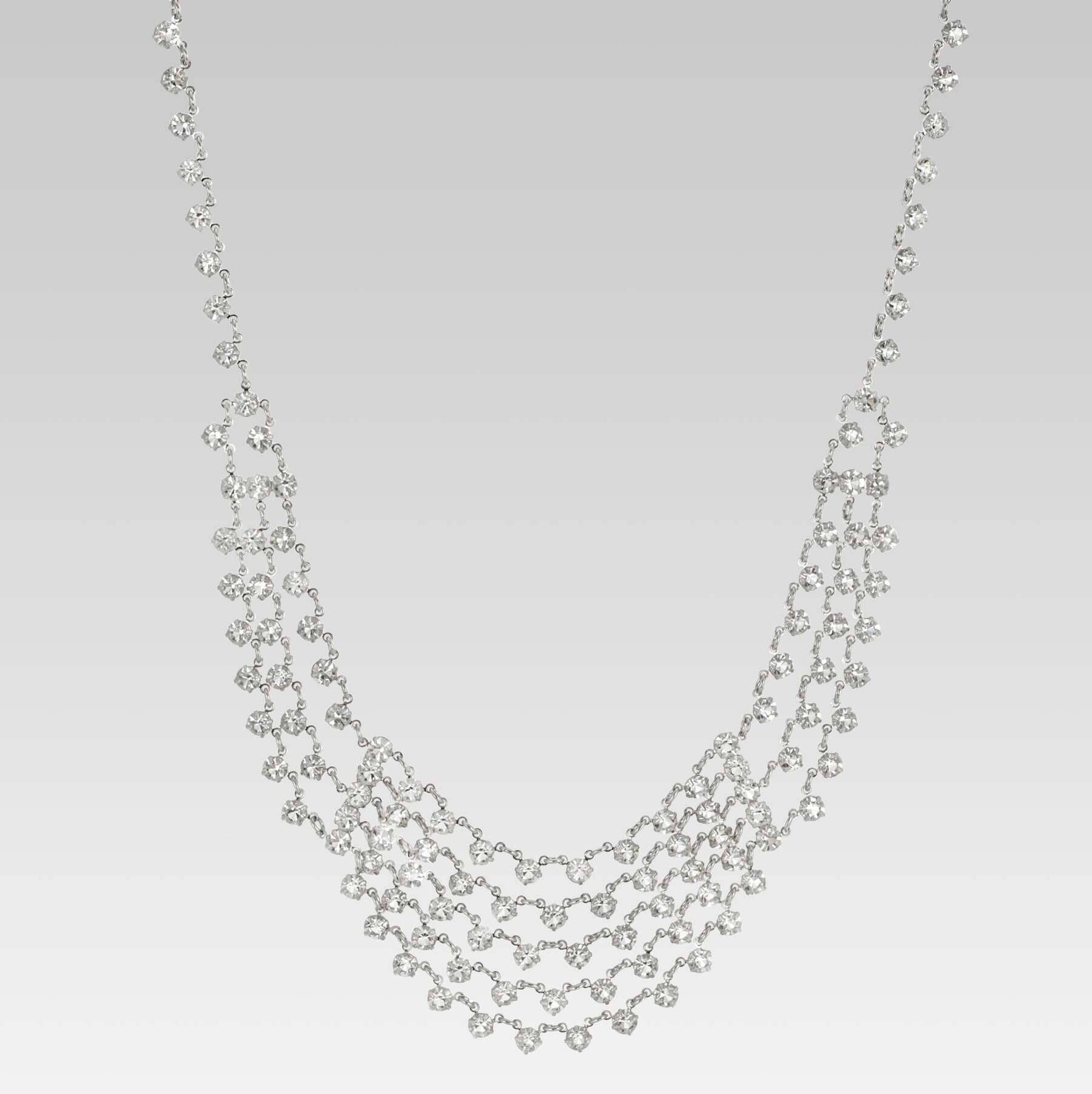 1928 Jewelry Vintage Austrian Crystal Round Multi Chain Bib Necklace 15"