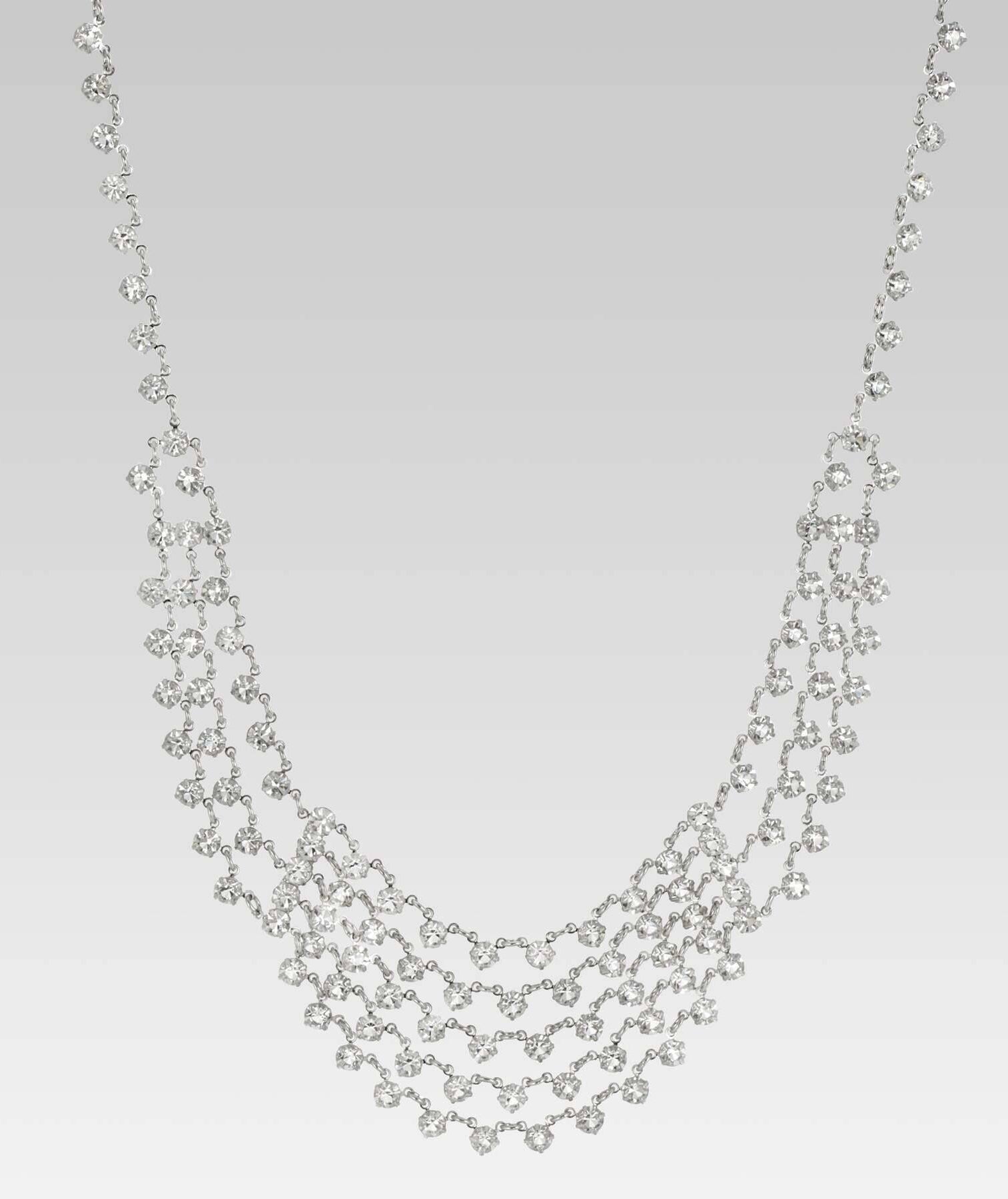 1928 Jewelry Vintage Austrian Crystal Round Multi Chain Bib Necklace 15"