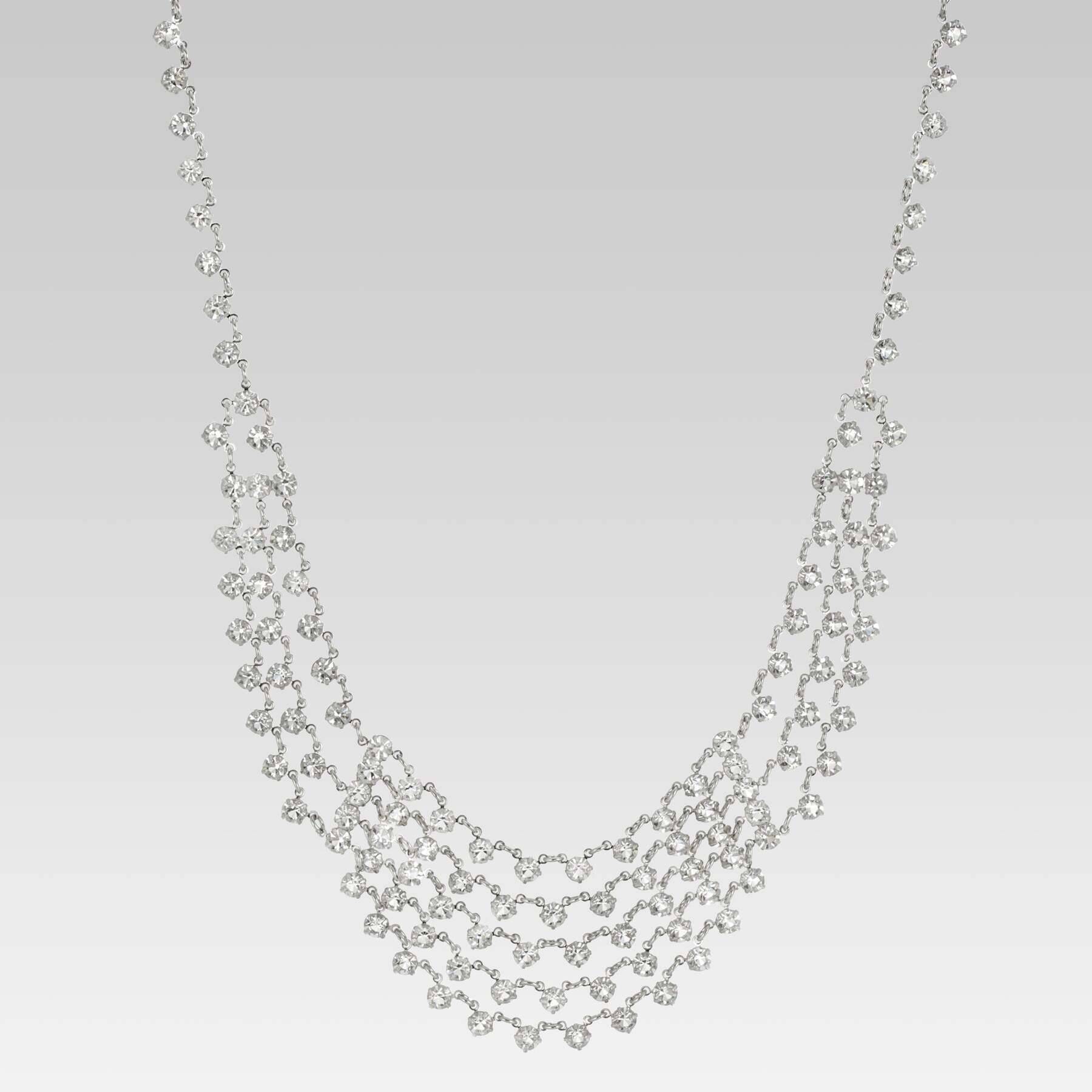 1928 Jewelry Vintage Austrian Crystal Round Multi Chain Bib Necklace 15"