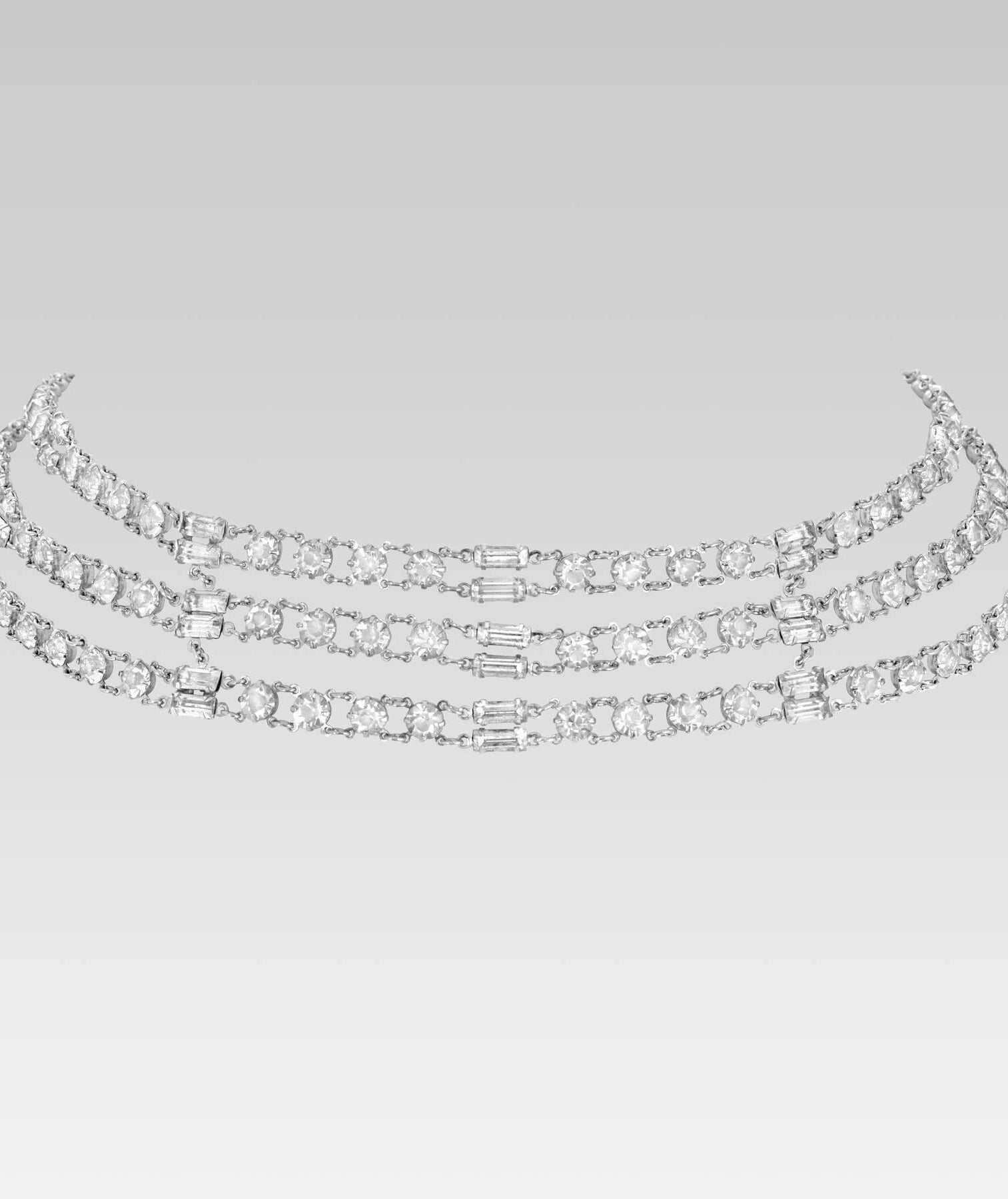 1928 Jewelry Vintage Austrian Crystal Baguette and Round Multi Chain Necklace 16"