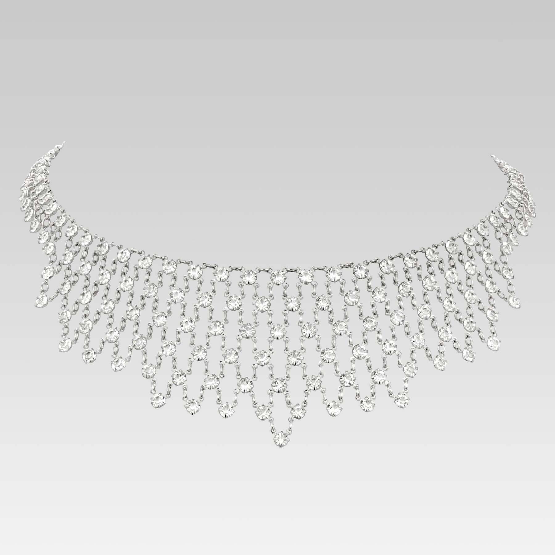 1928 Jewelry Vintage Austrian Crystal Bib Drop Necklace 15.5"