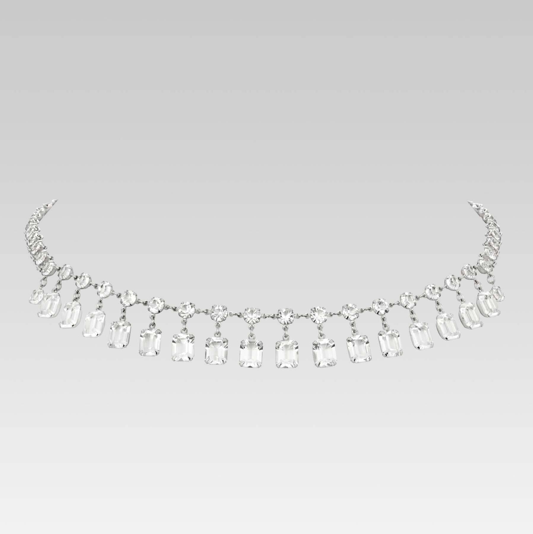 1928 Jewelry Vintage Austrian Crystal Emerald Cut Drop Crystal Necklace 15"