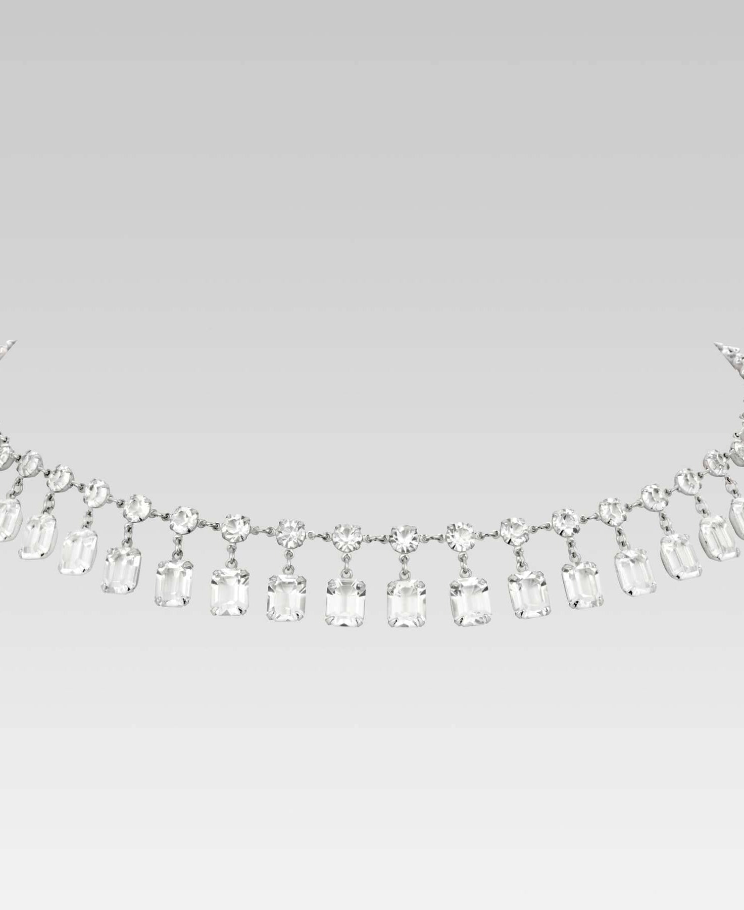 1928 Jewelry Vintage Austrian Crystal Emerald Cut Drop Crystal Necklace 15"