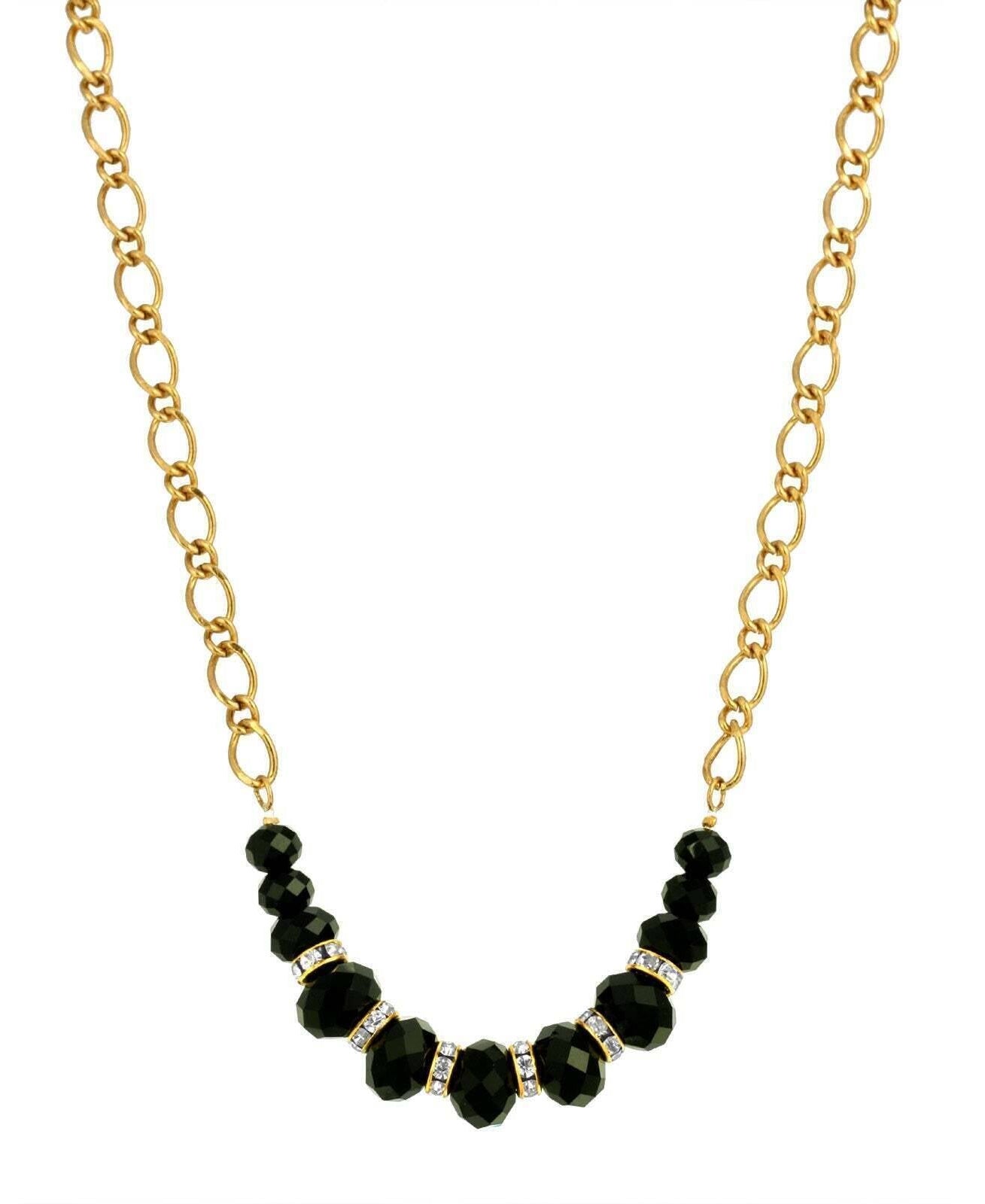 1928 Jewelry Minuit Black Glass Bead Necklace 16" + 3" Extender