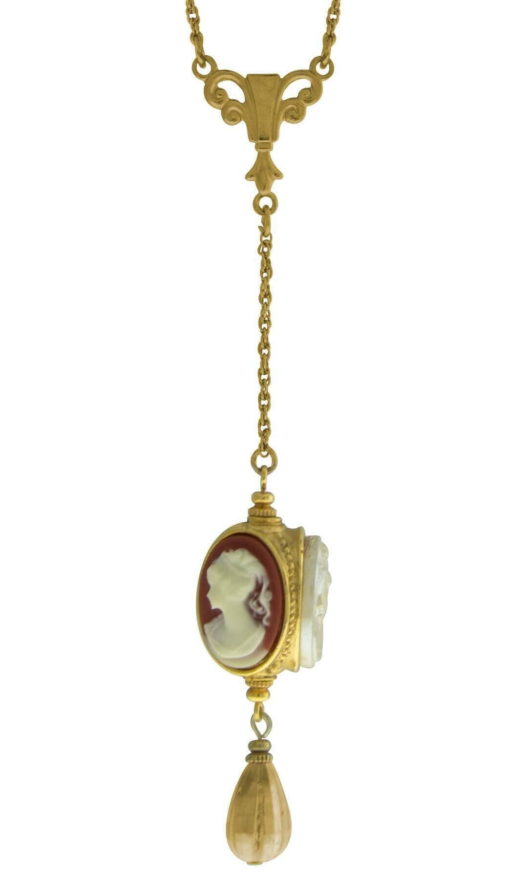 1928 Jewelry Monarchy Cameo 3 Way Spinner Drop Pendant Necklace 24"