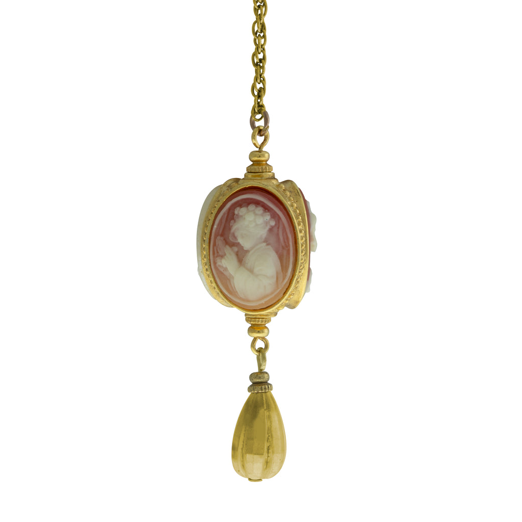 14K Gold Dipped Carnelian and Silver Tone Cameo 3 Way Spinner 24 Inches