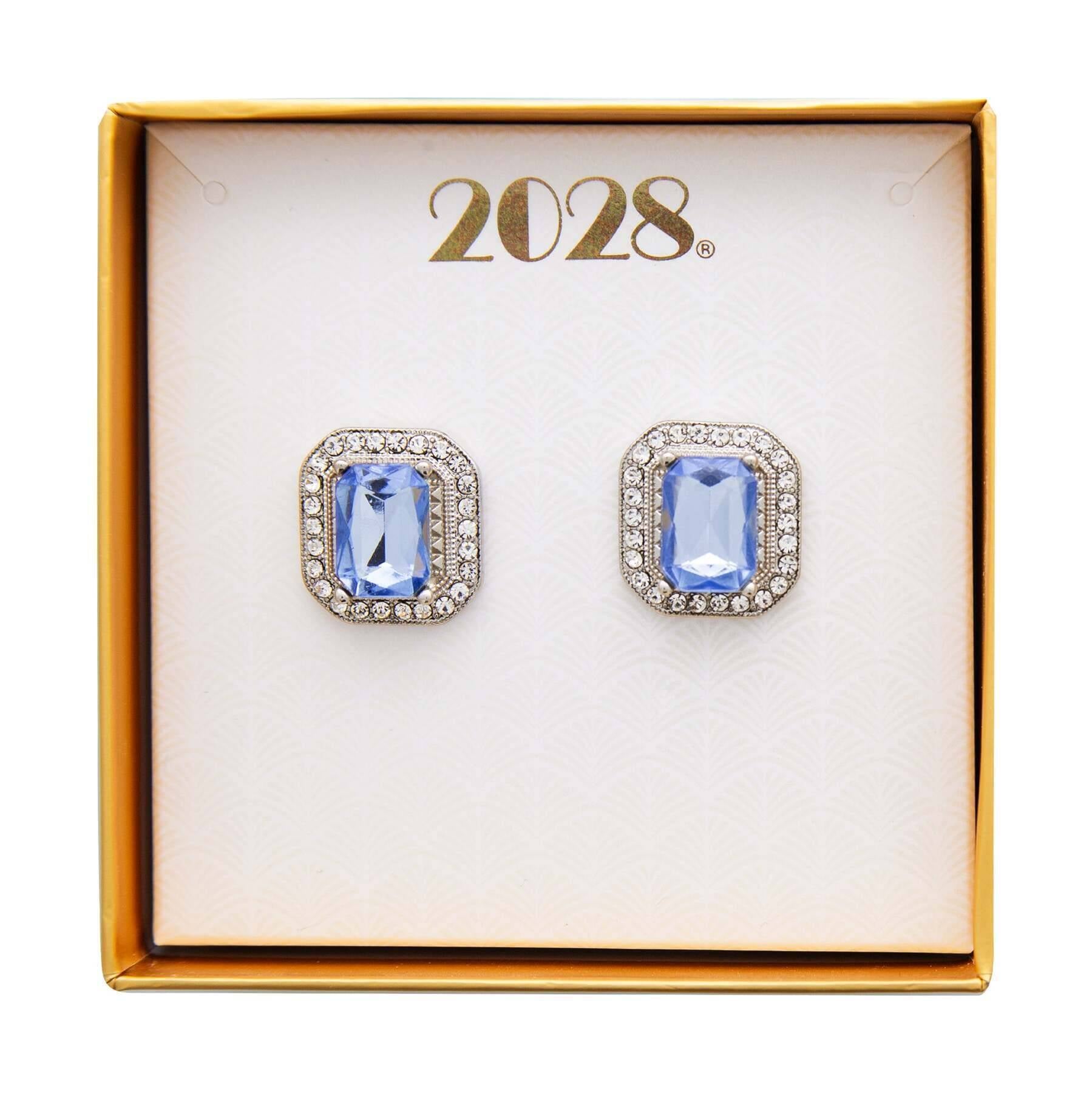2028 Jewelry Light Sapphire Blue with Crystal Octagon Button Earrings