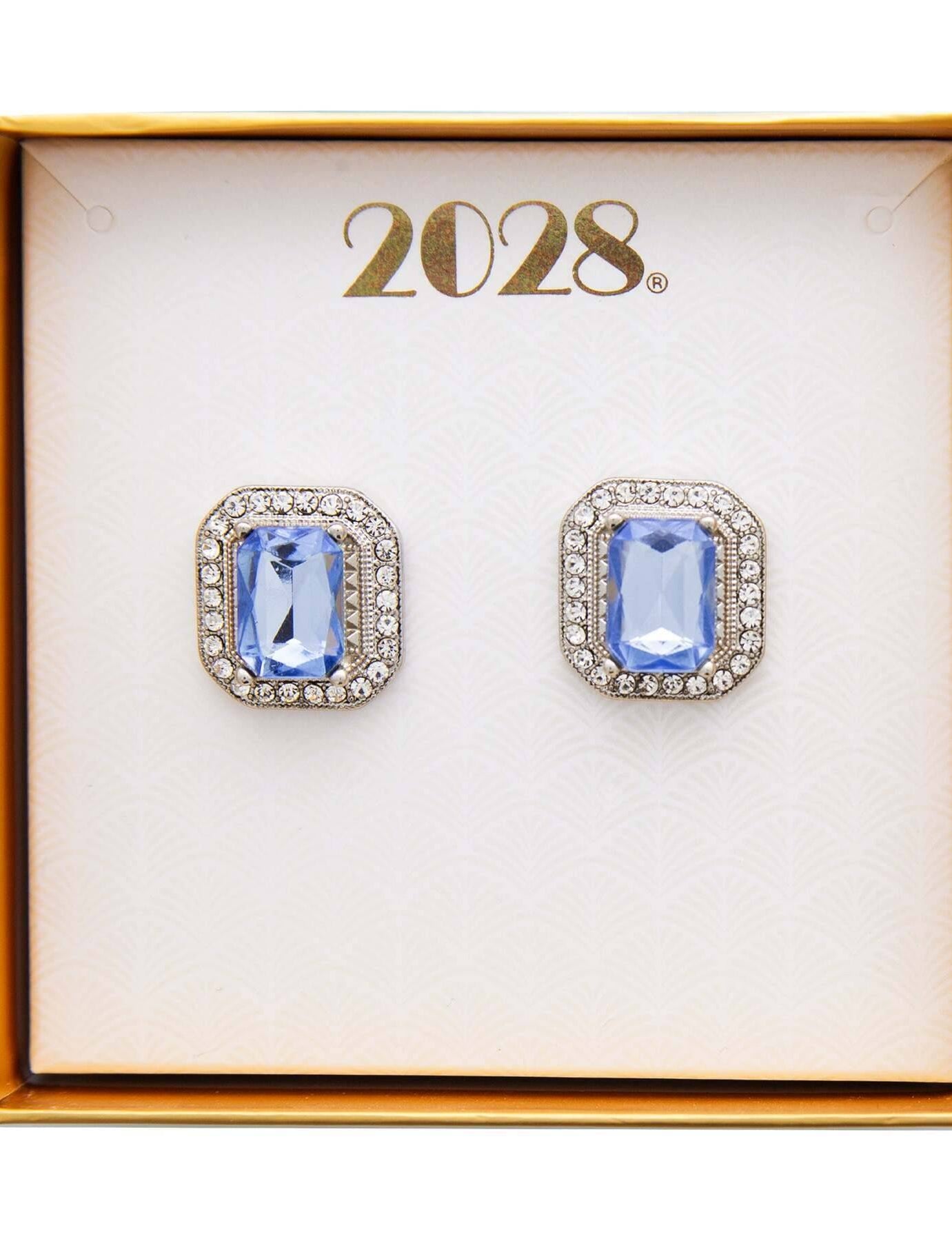 2028 Jewelry Light Sapphire Blue with Crystal Octagon Button Earrings
