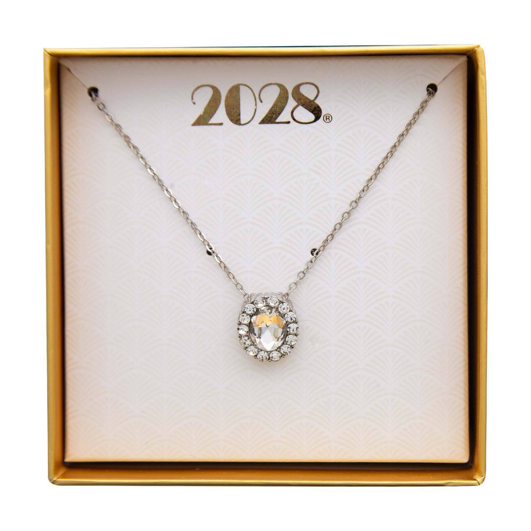 2028 Jewelry Crystal Oval Pendant Necklace 16" + 3" Extender