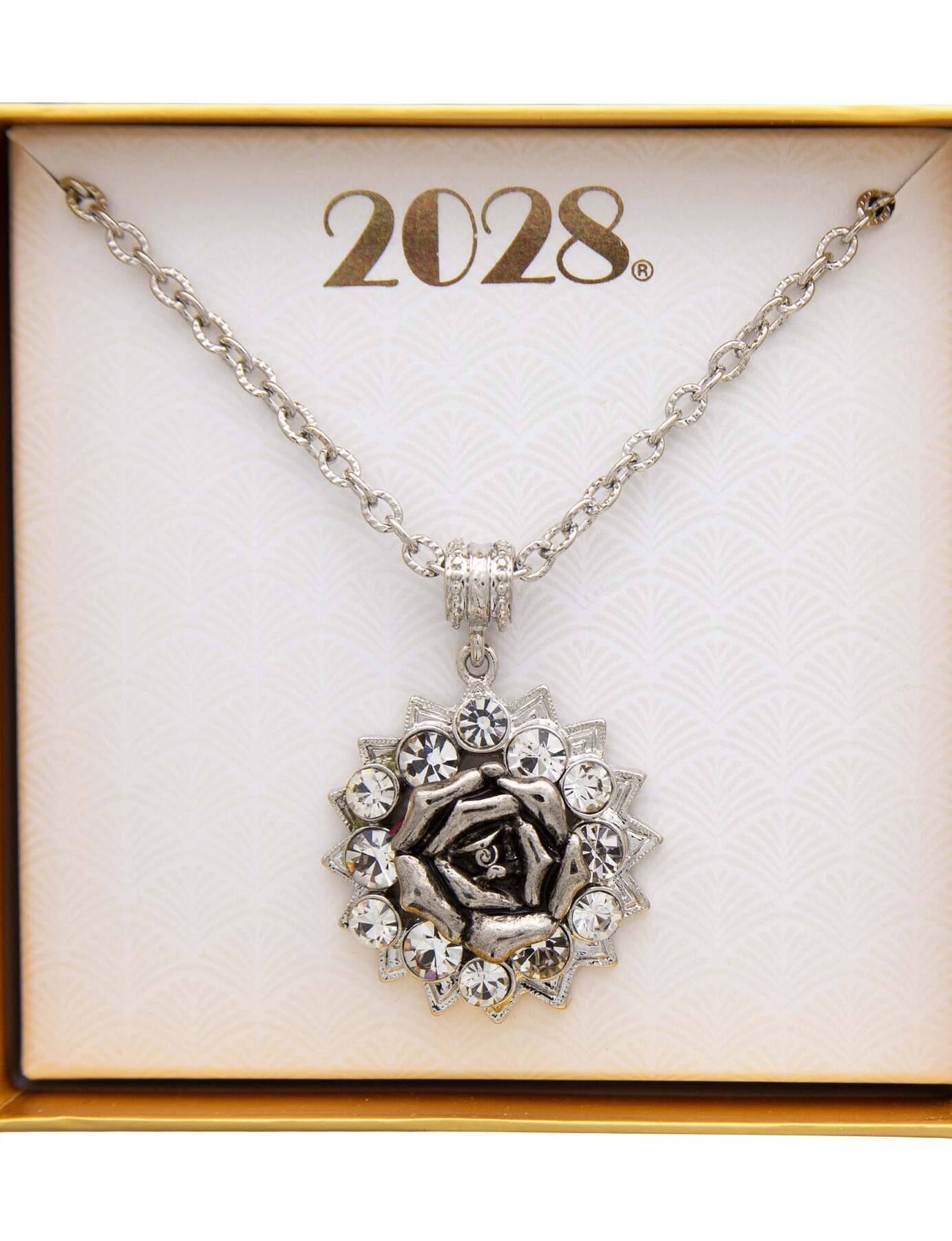 2028 Jewelry Crystal Flower Pendant Necklace 16" + 3" Extender