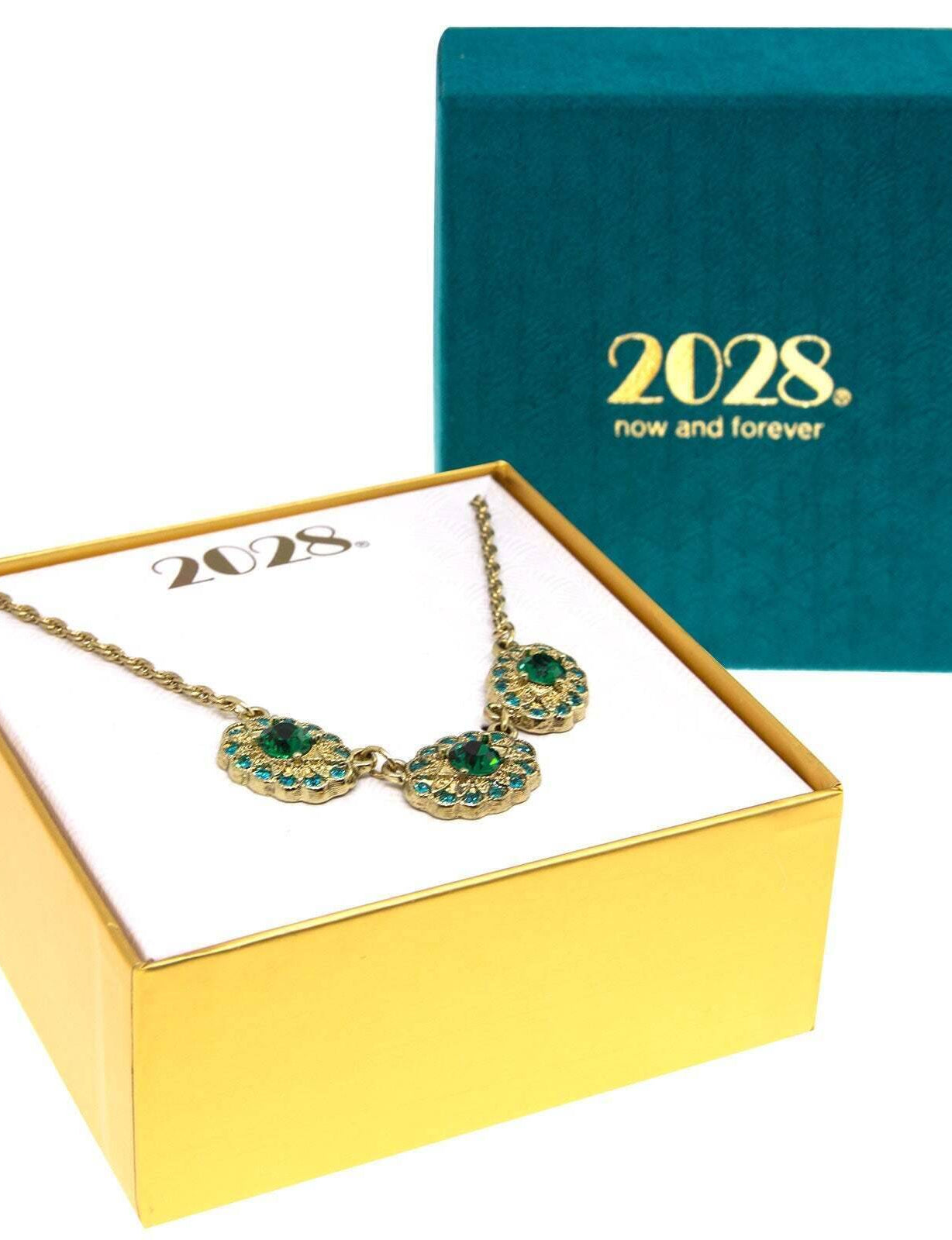 2028 Jewelry Green And Blue Zircon Color Crystal Collar Necklace 16" + 3" Extender