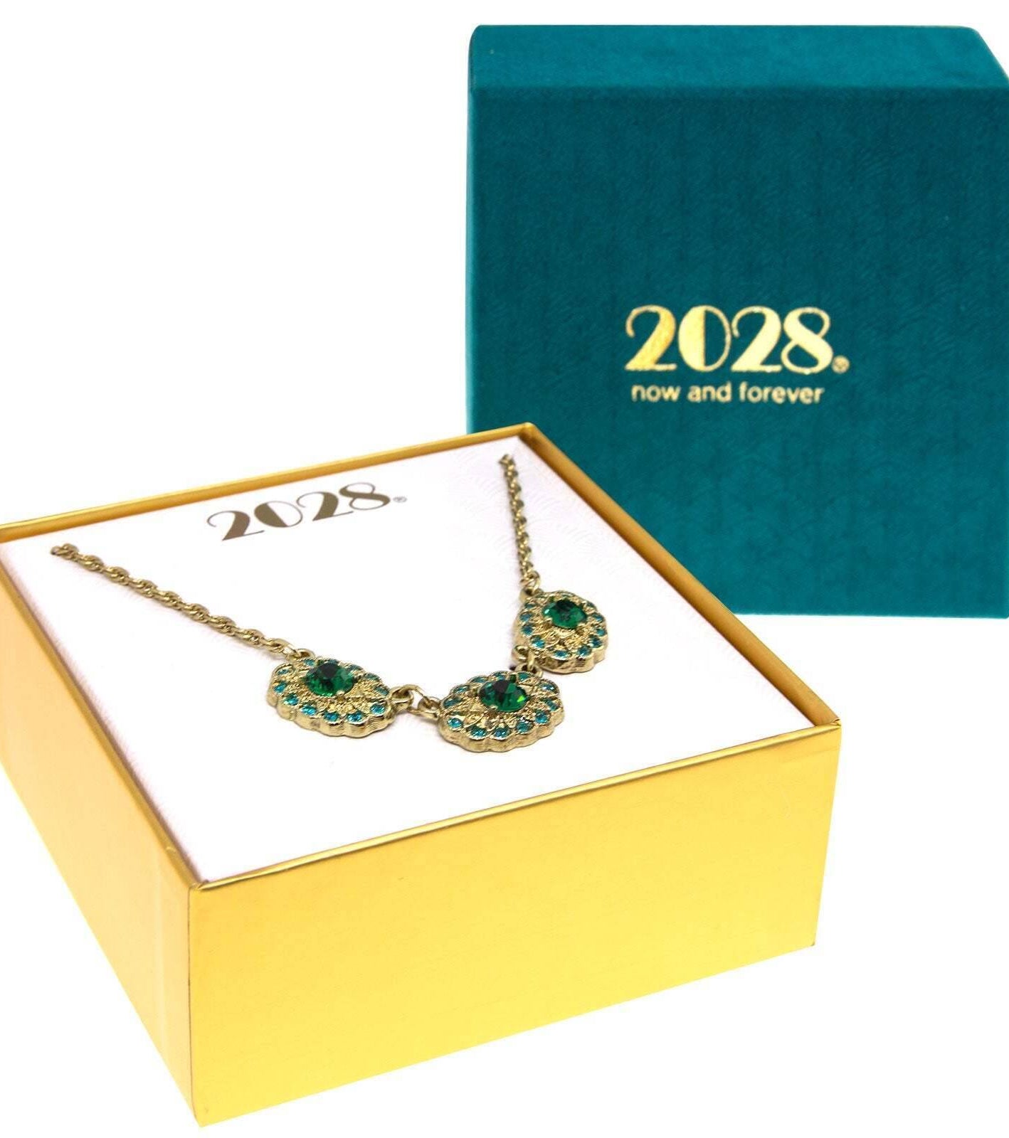 2028 Jewelry Green And Blue Zircon Color Crystal Collar Necklace 16" + 3" Extender