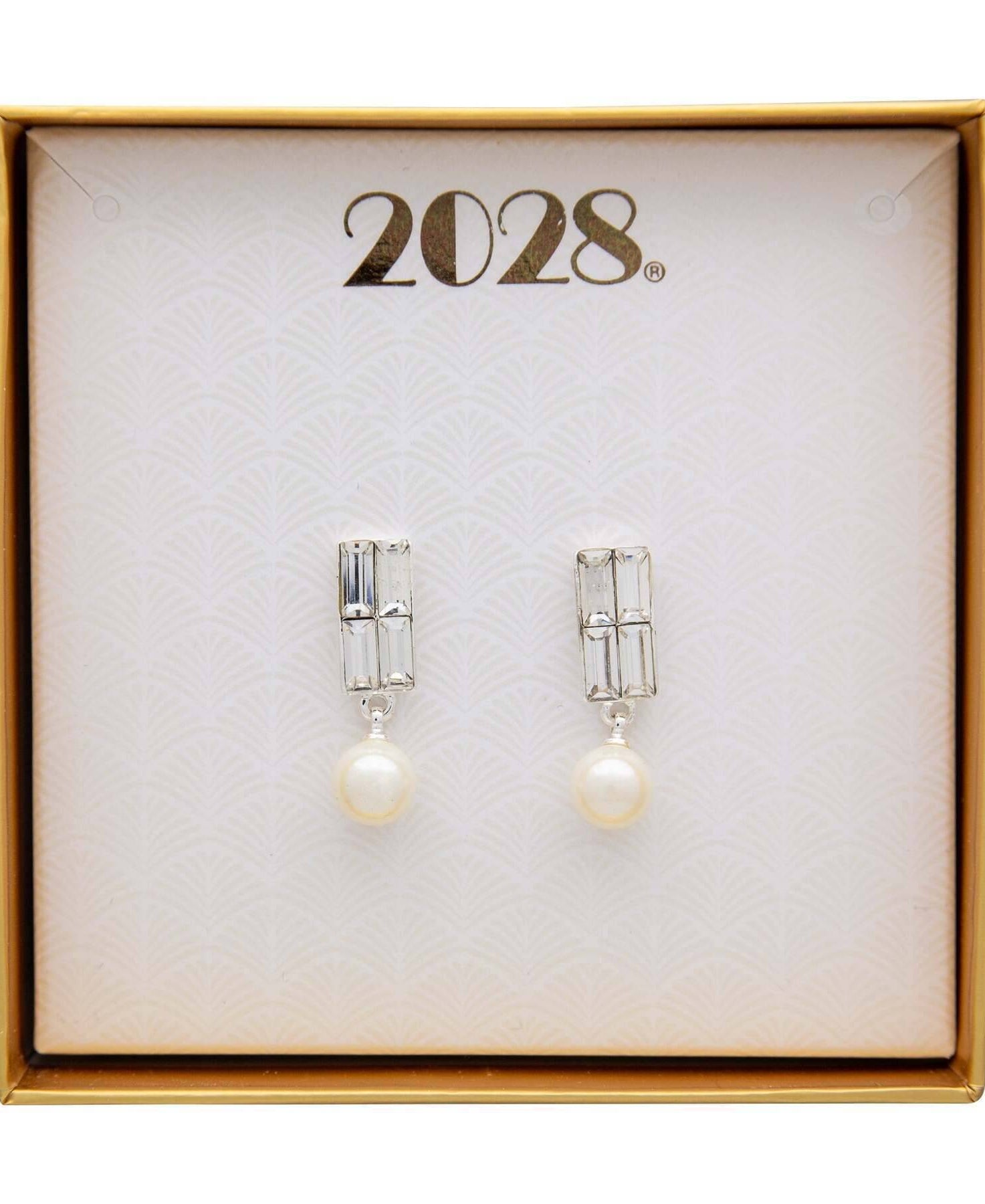 2028 Jewelry Crystal And 8Mmm Faux Pearl Drop Earrings