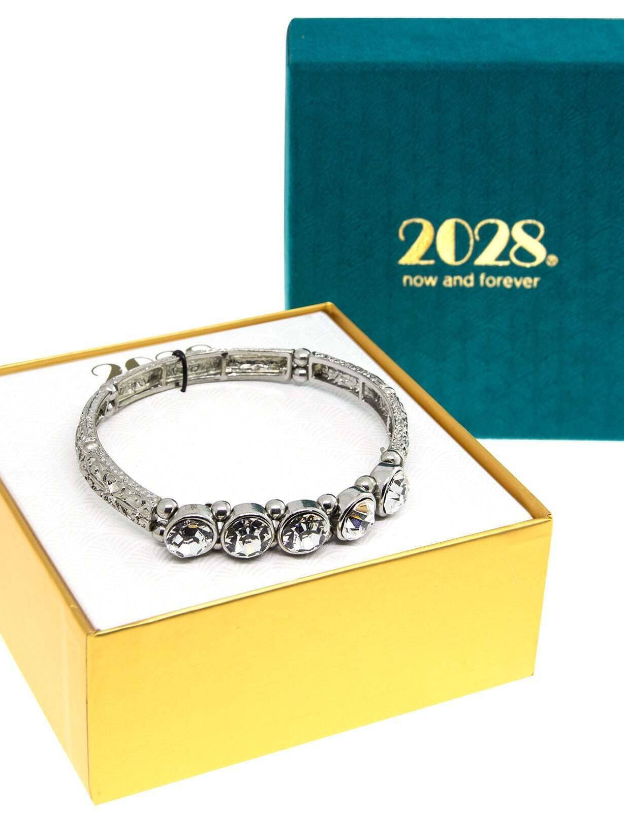 2028 Jewelry Round Clear Crystal Stretch Bracelet