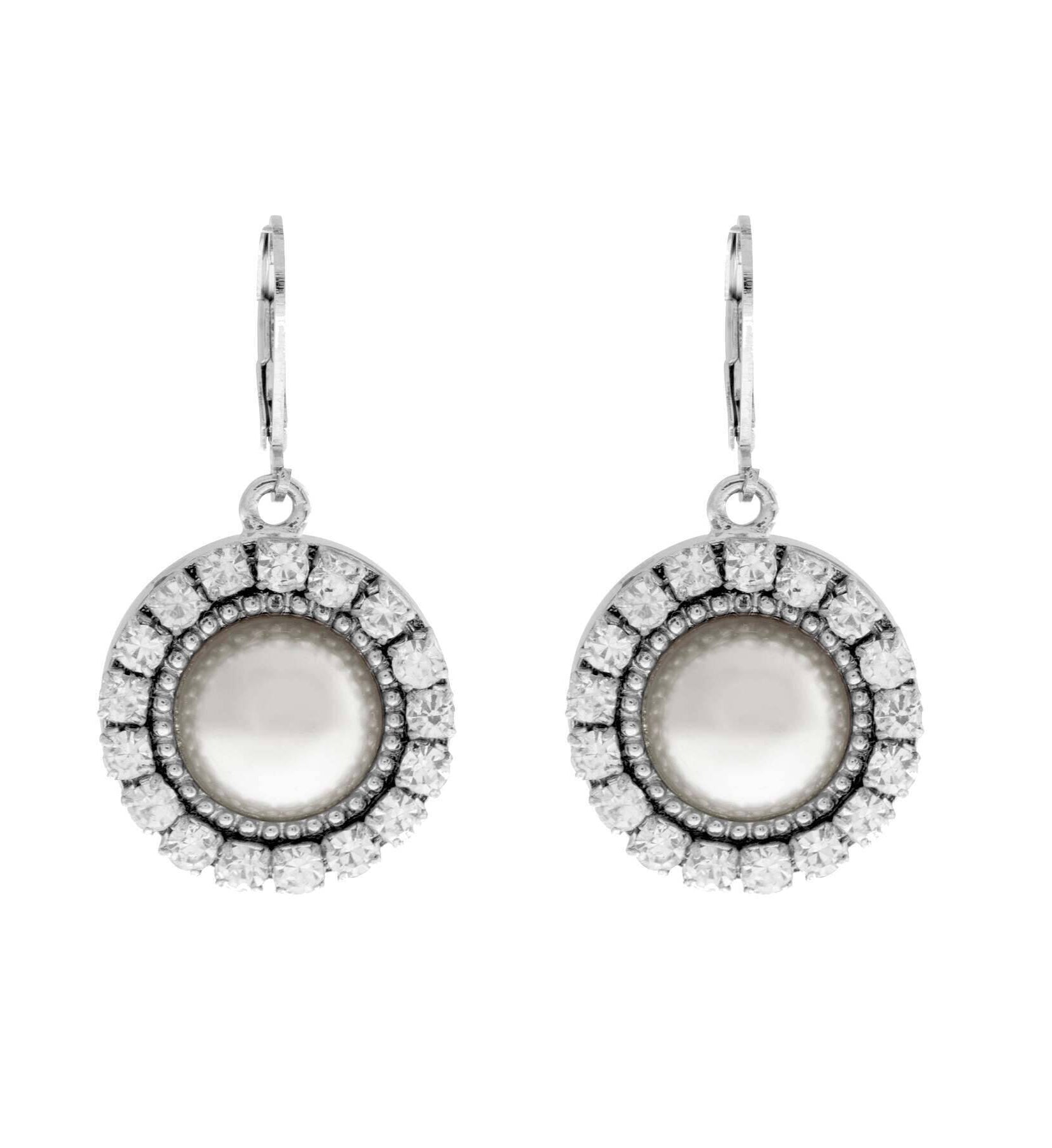 1928 Jewelry Round Crystal Faux Pearl Drop Earrings
