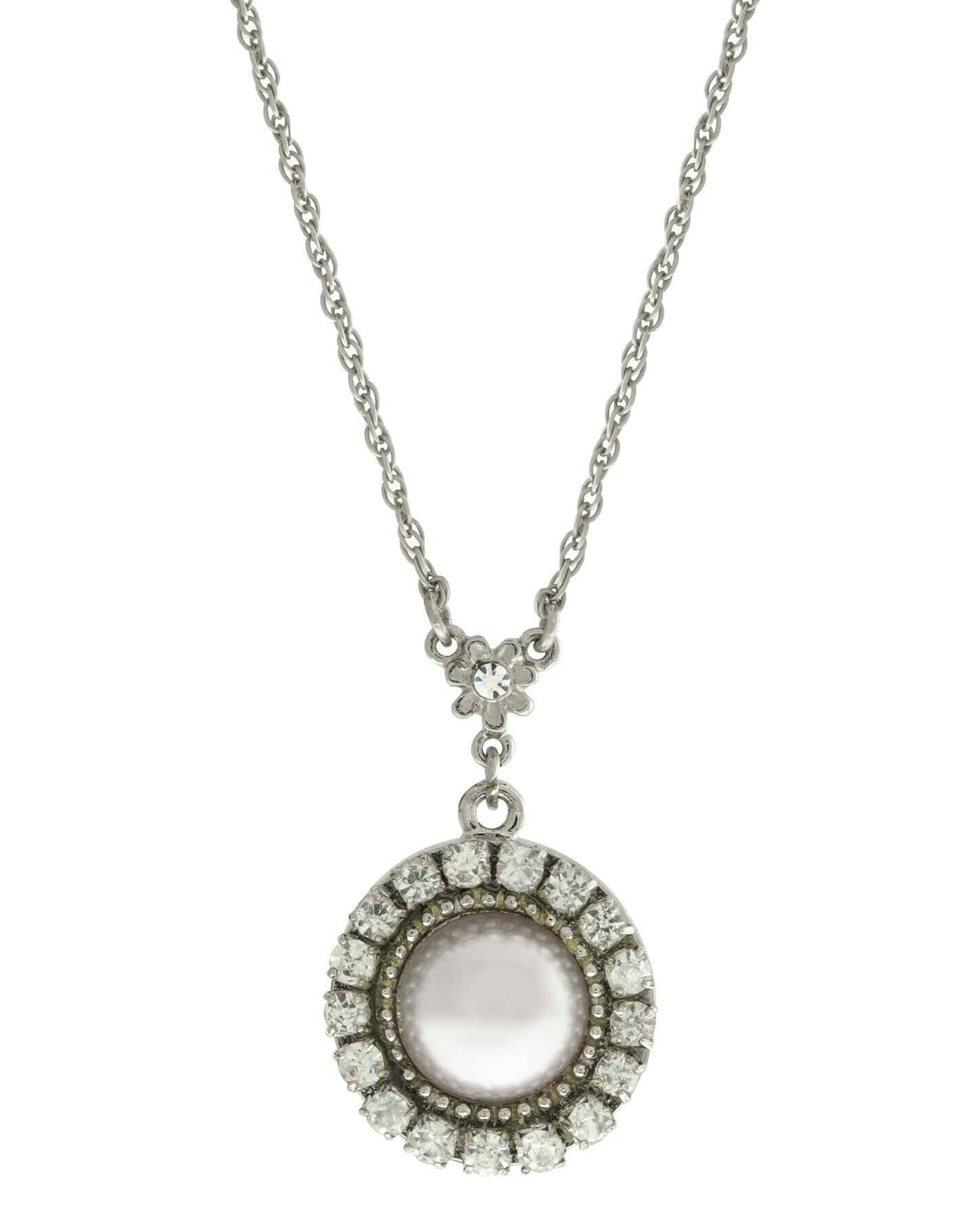 1928 Jewelry Round Multi-Crystal Floral Accent Drop Pendant Necklace 16" + 3" Extender