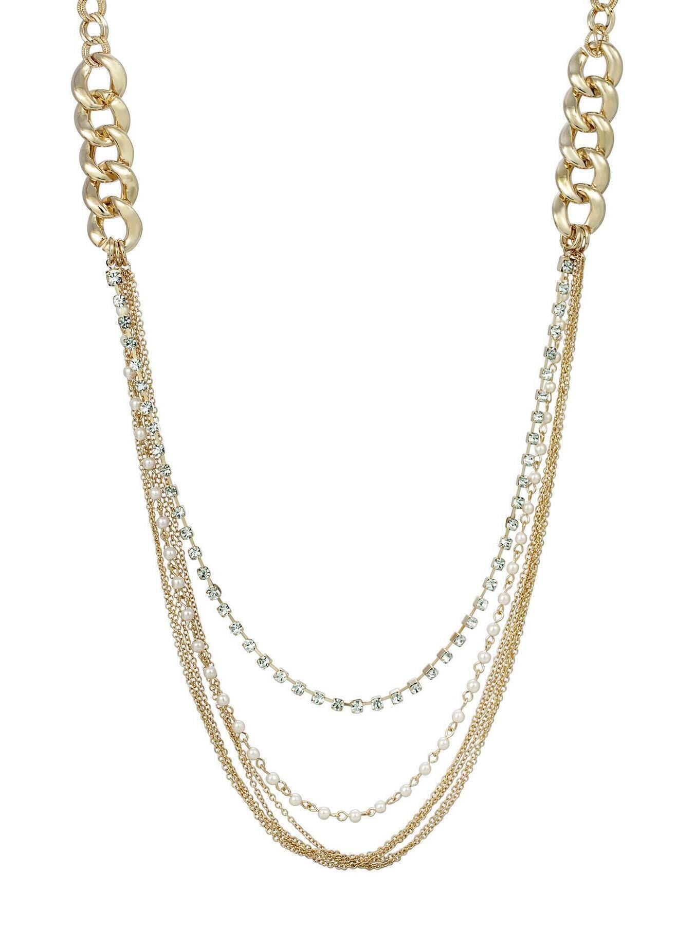 1928 Jewelry Classic Faux Pearl & Crystal Link Chain Necklace 32"