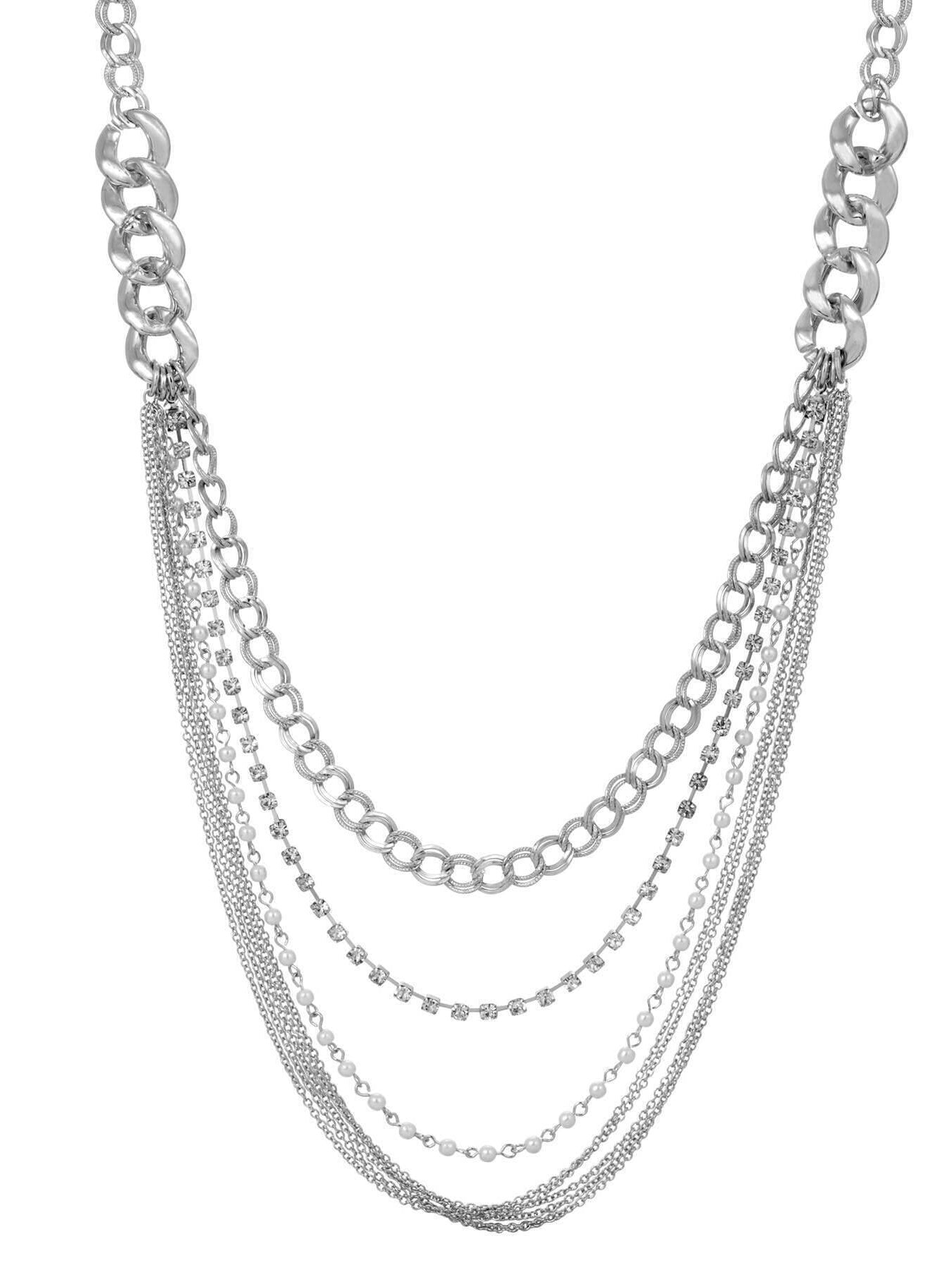 1928 Jewelry Classic Faux Pearl & Crystal Link Chain Necklace 32"
