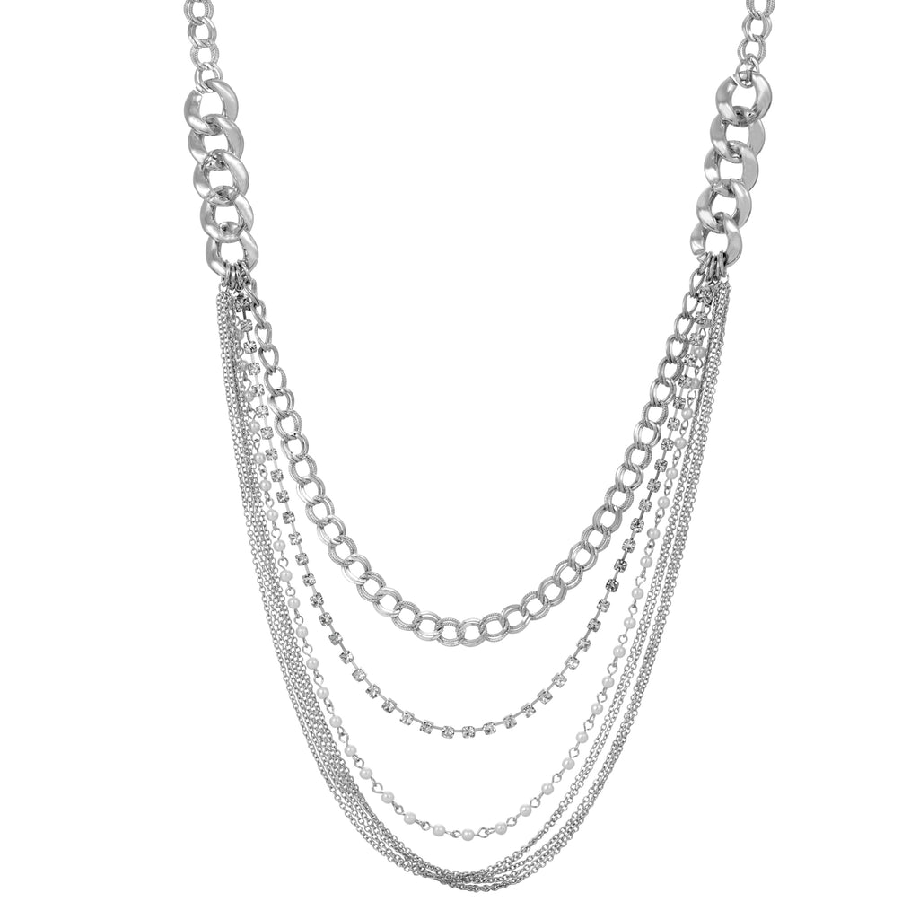 1928 jewelry classic faux pearl crystal link chain necklace 32