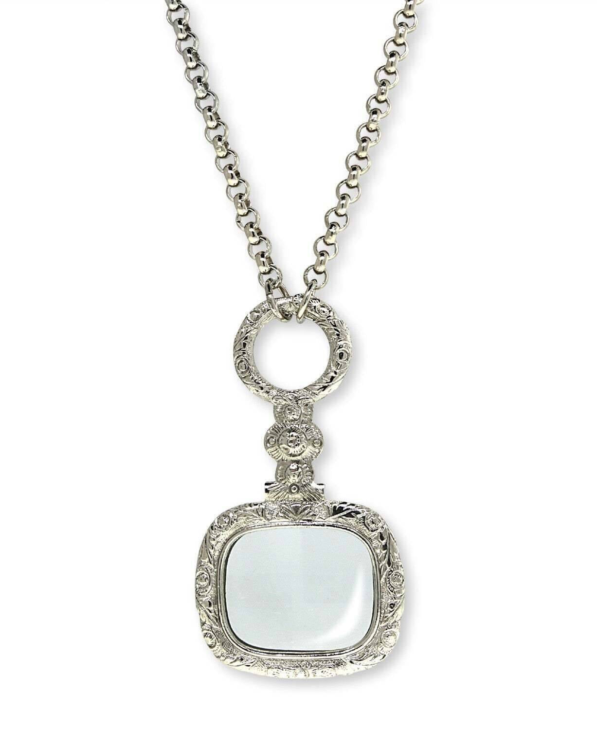 1928 Jewelry Retro Square Magnifying Glass Necklace 32" - Magnification Power: 2X