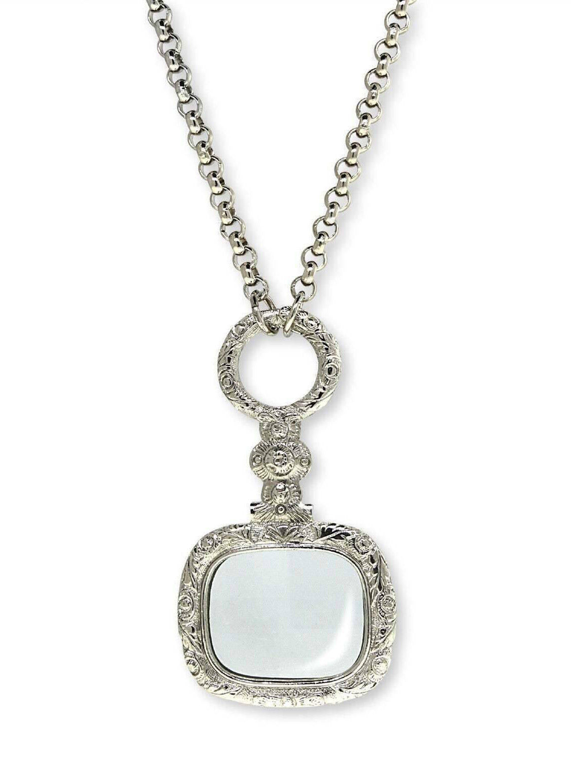 1928 Jewelry Retro Square Magnifying Glass Necklace 32" - Magnification Power: 2X