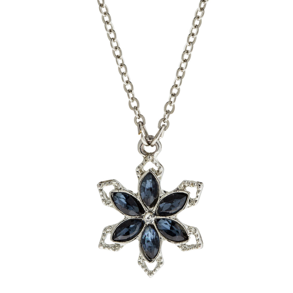 Silver Tone Crystal Saphire Blue Color Stone Snowflake Necklace 16   19 Inch Adjustable