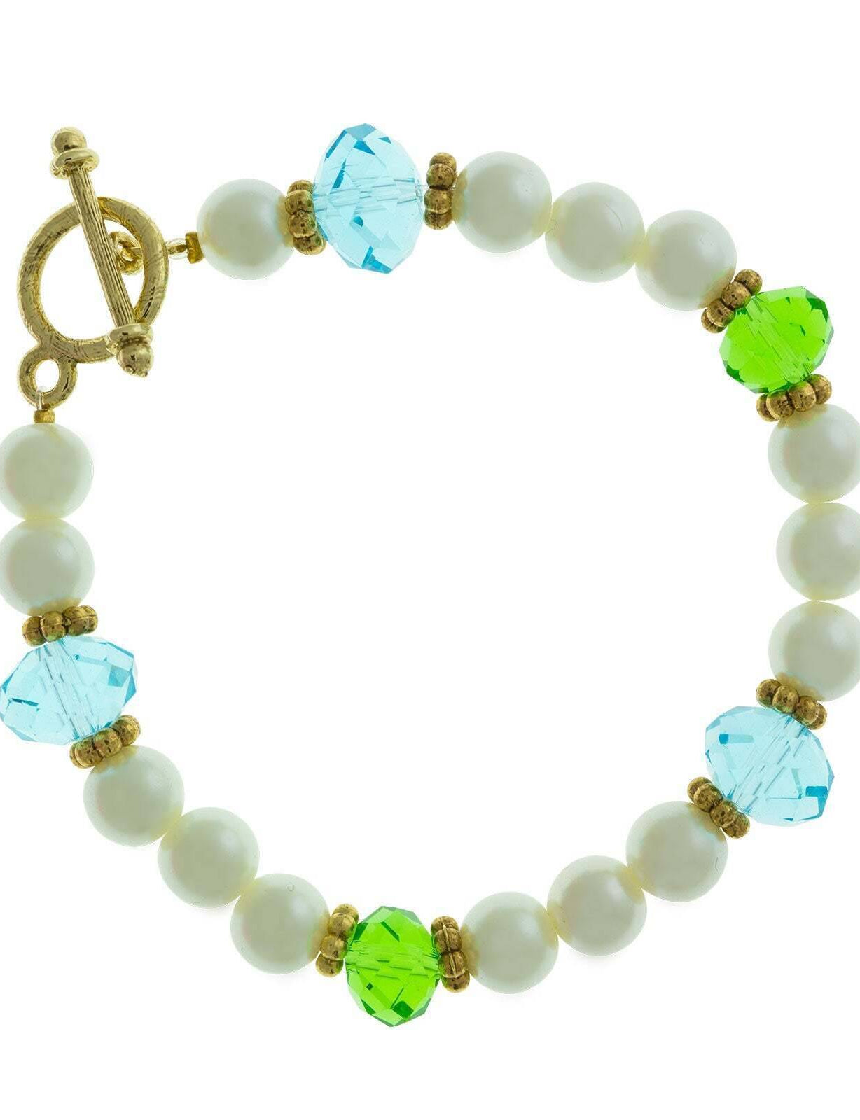 1928 Jewelry Faux Pearl Aqua And Green Bead Toggle Bracelet