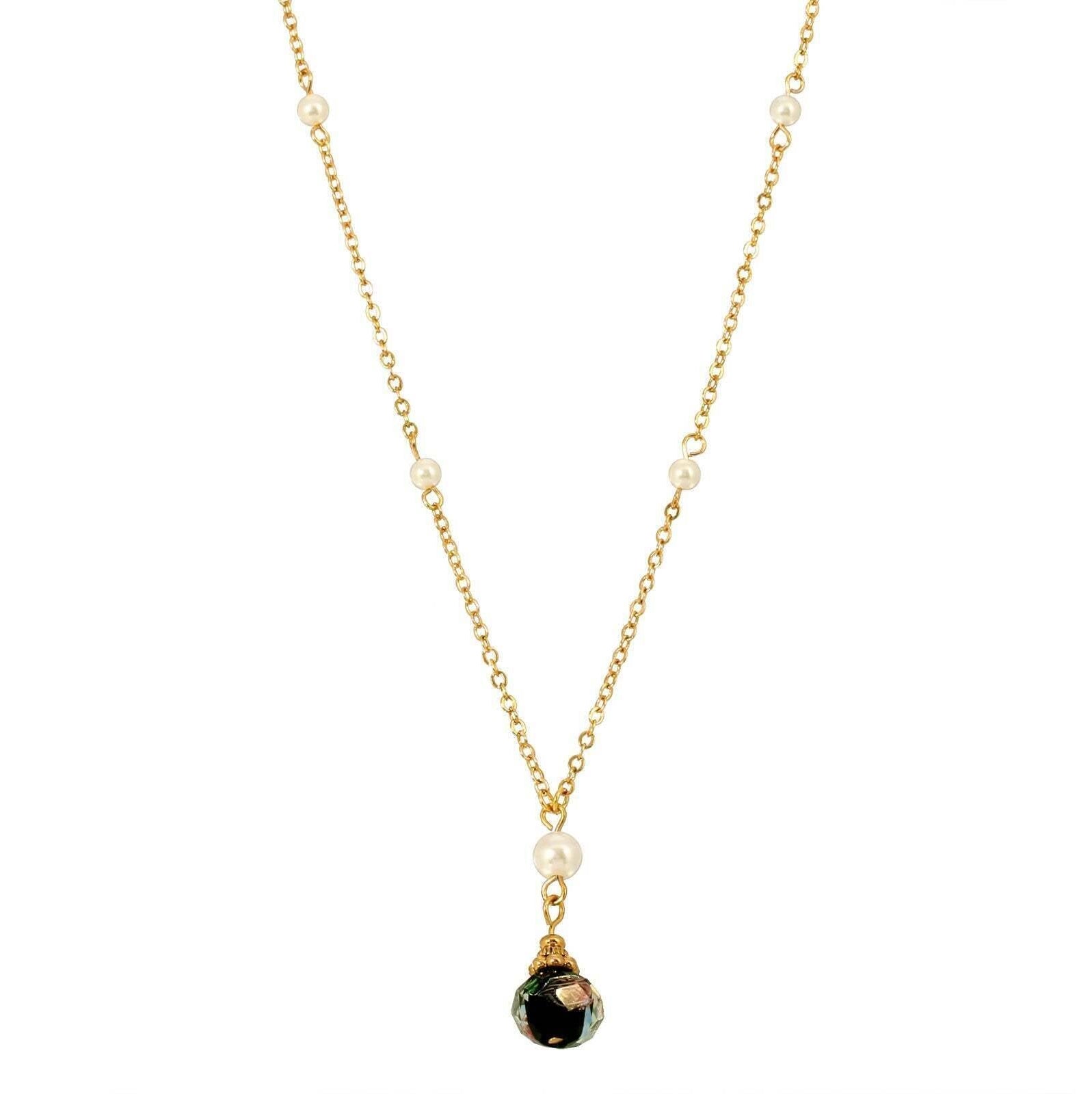 1928 Jewelry Faux Pearl And Black Pink Bel Fiore Drop Necklace 16" + 3" Extender