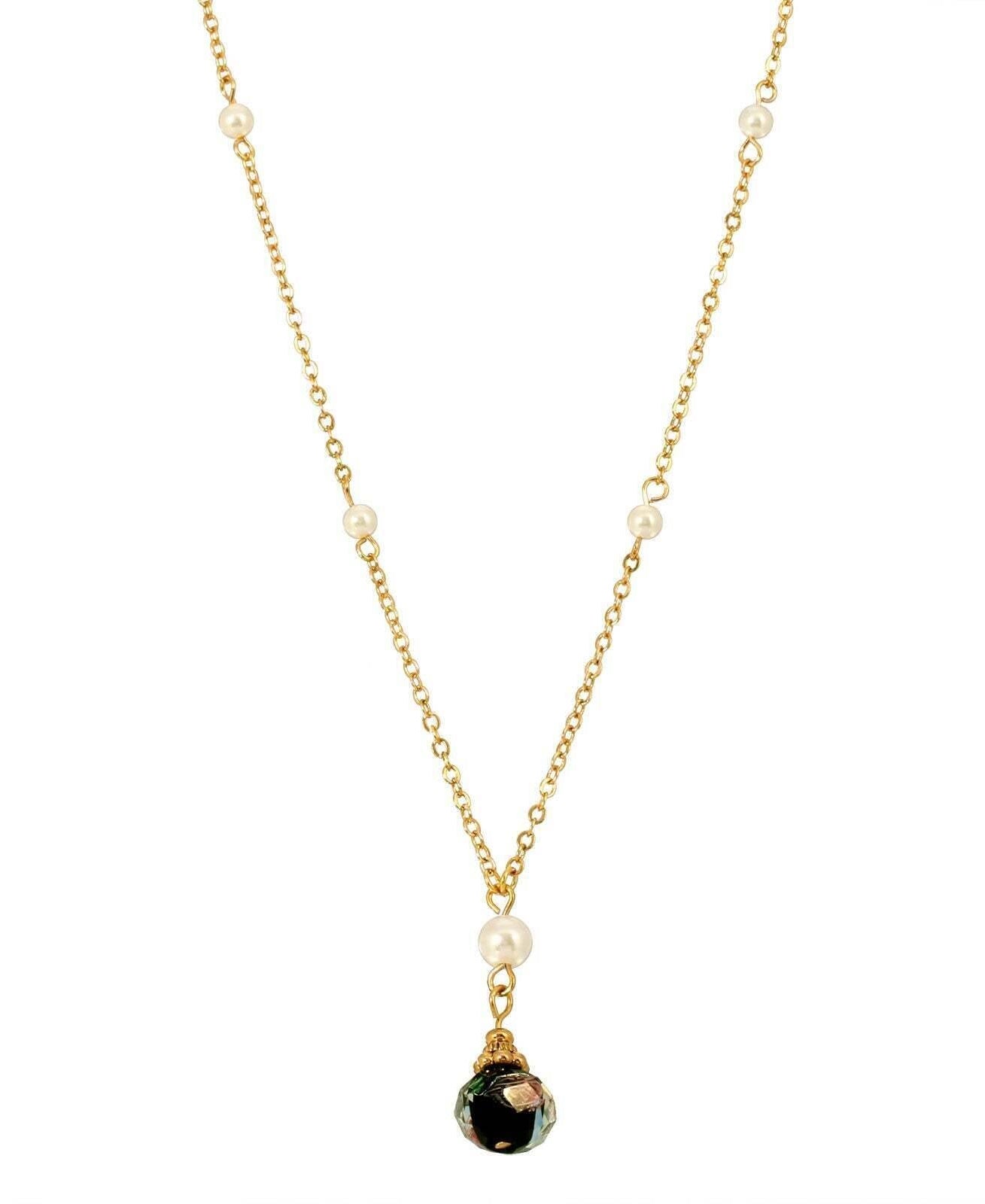 1928 Jewelry Faux Pearl And Black Pink Bel Fiore Drop Necklace 16" + 3" Extender