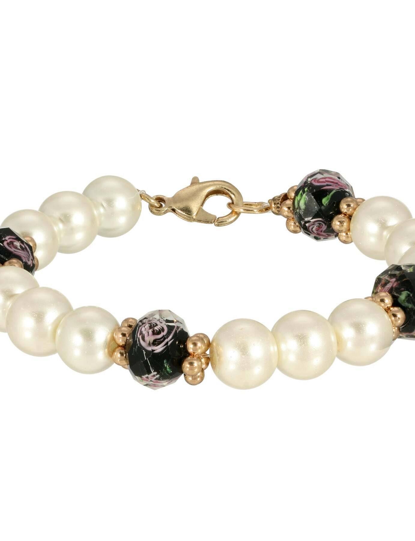 1928 Jewelry Faux Pearl Black Bel Fiore Bracelet